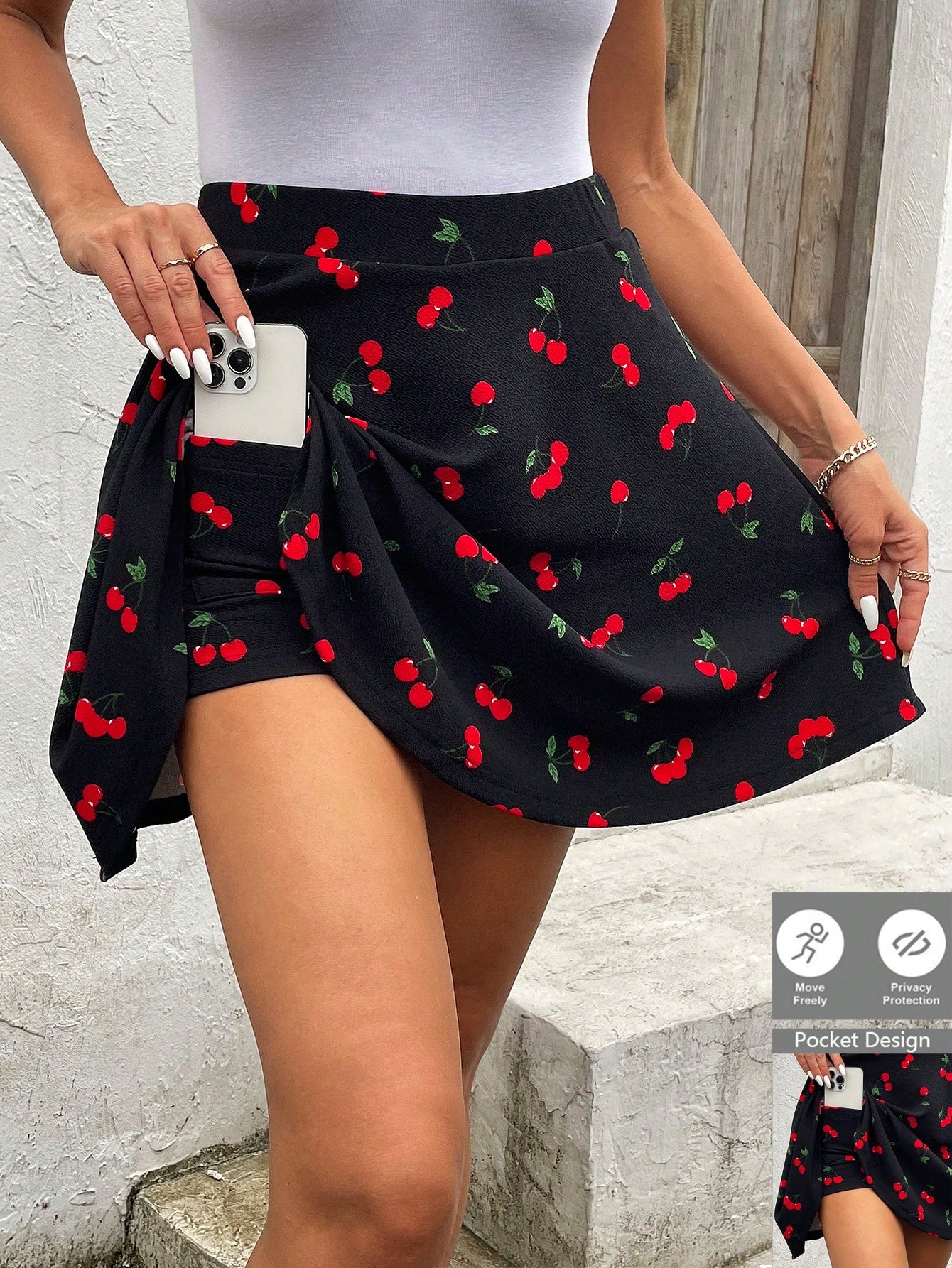 Frenchy Floral Printed Mini Skirt Summer Pattern Printed Skort With Built-In Shorts Cottagecore, White Skirt, Wedding Season