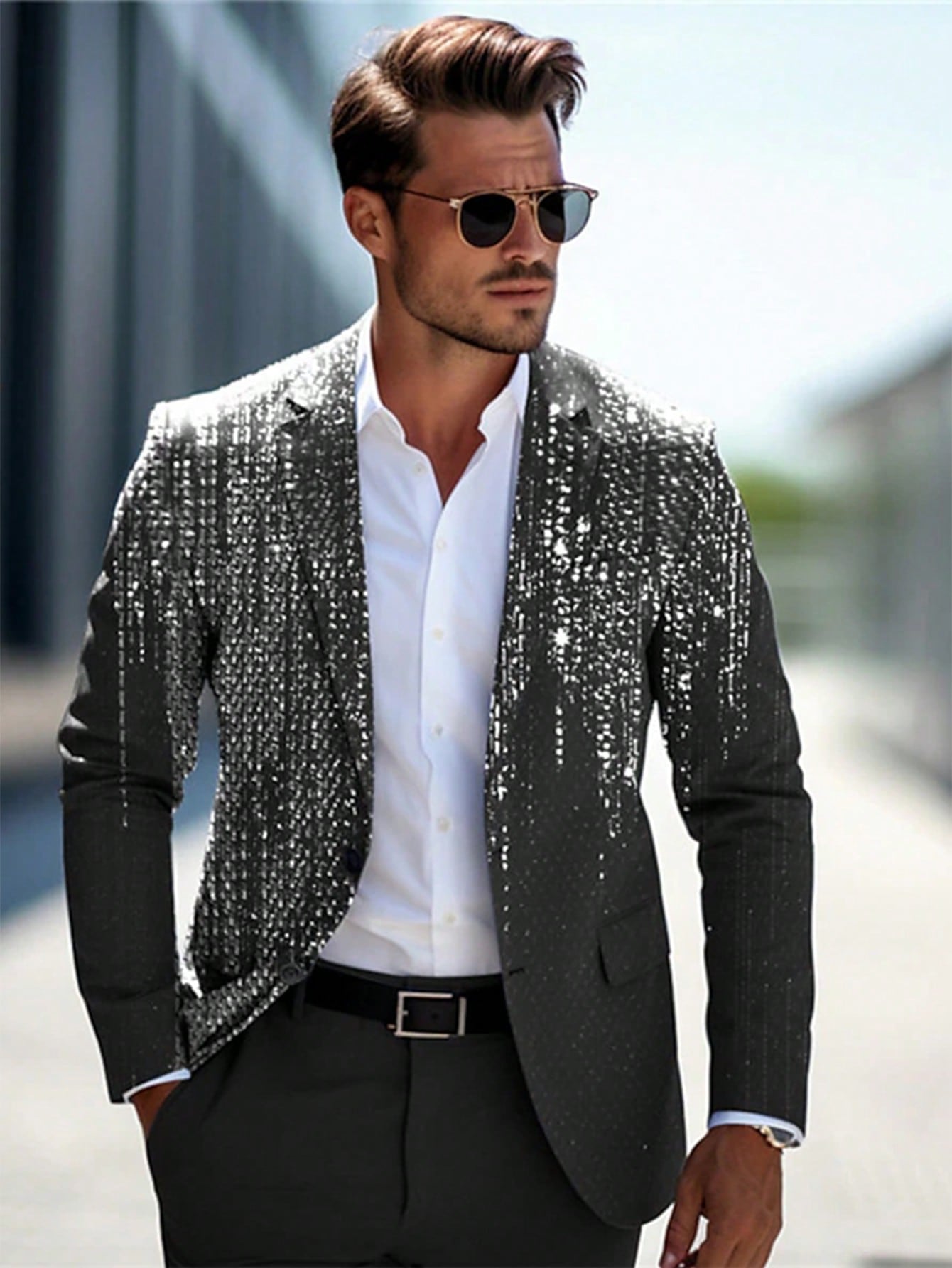 Men Fashion Gold Ombre Print Peak Collar Blazer