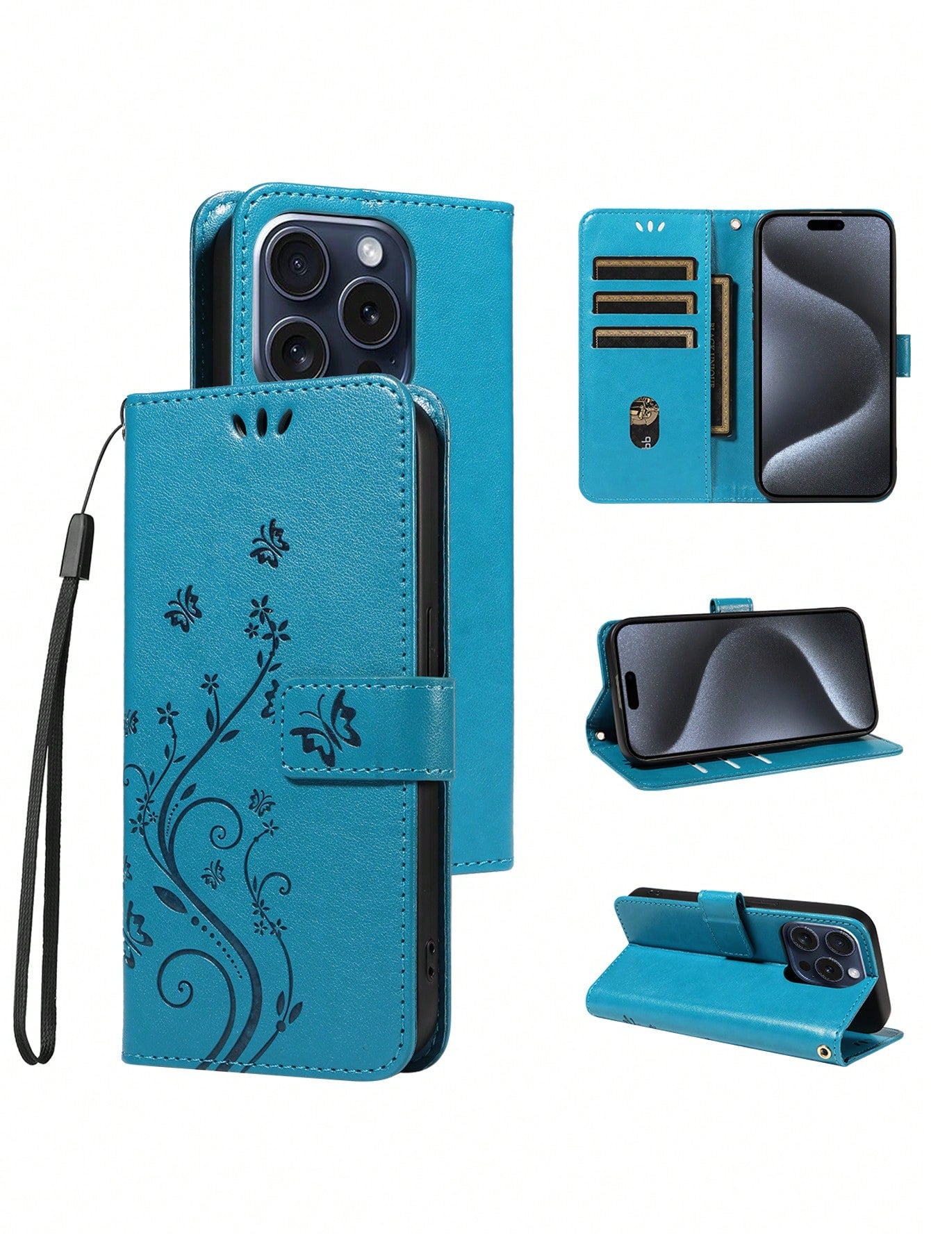 1pc Flip Embossed Phone Case With Card Slot, Strap Compatible With Apple Phone Protection Cover