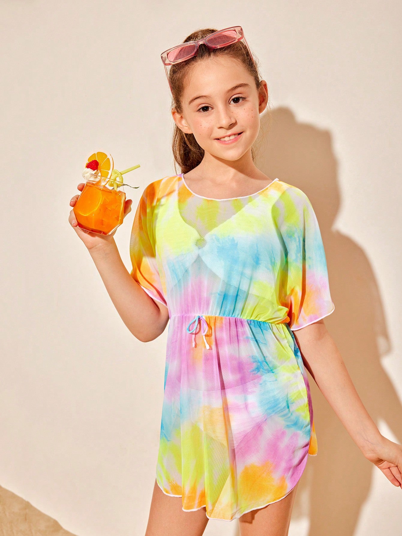 Tween Girl Tie Front Batwing Sleeve Casual Cover-Up Top For Holiday