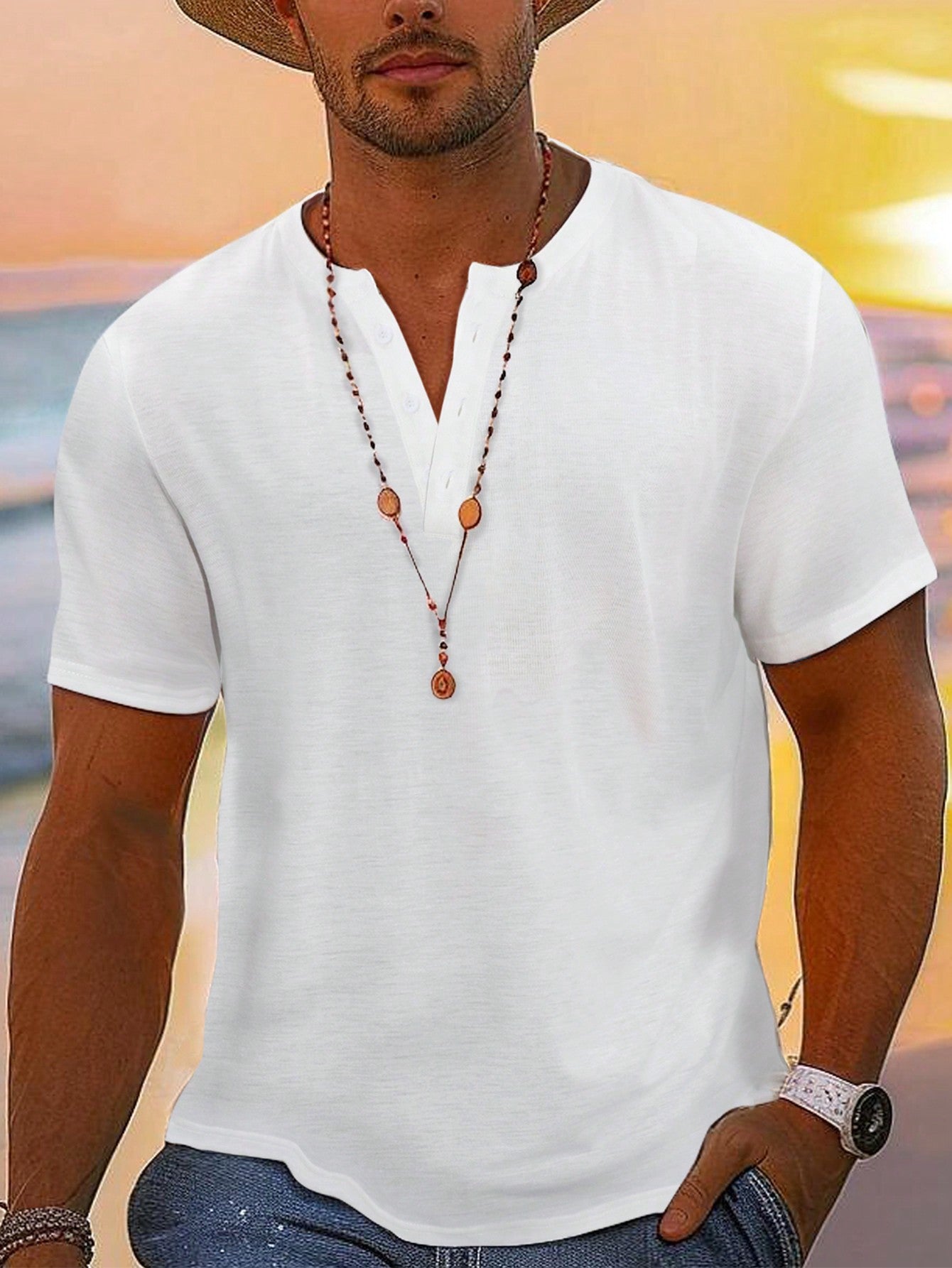 Men Plus Size Solid Color Button Polo Collar Short Sleeve Casual T-Shirt For Summer