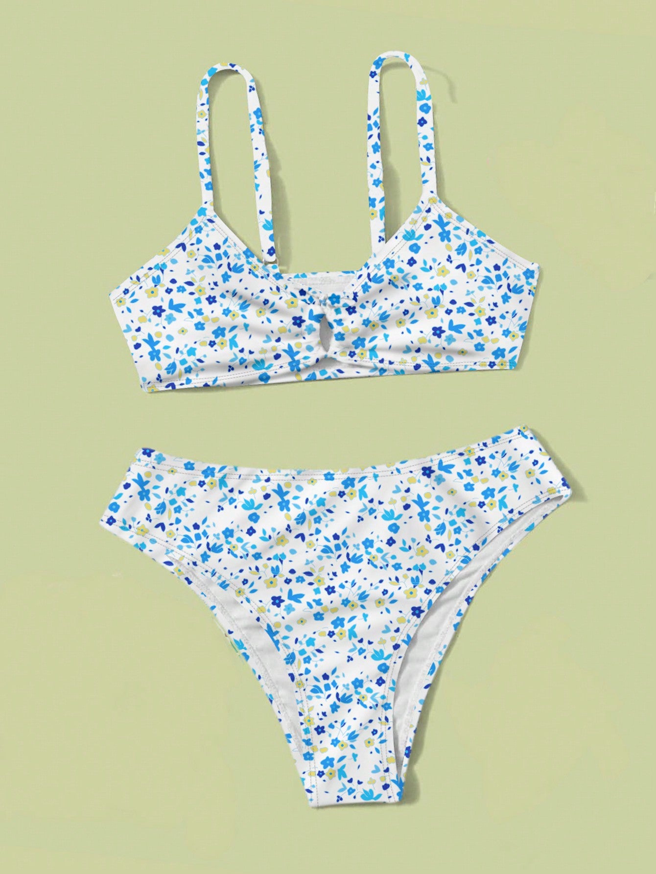 2pcs/Set Teen Girl Fleck Printed & Hollow Out Detail Bikini Set Summer Beach