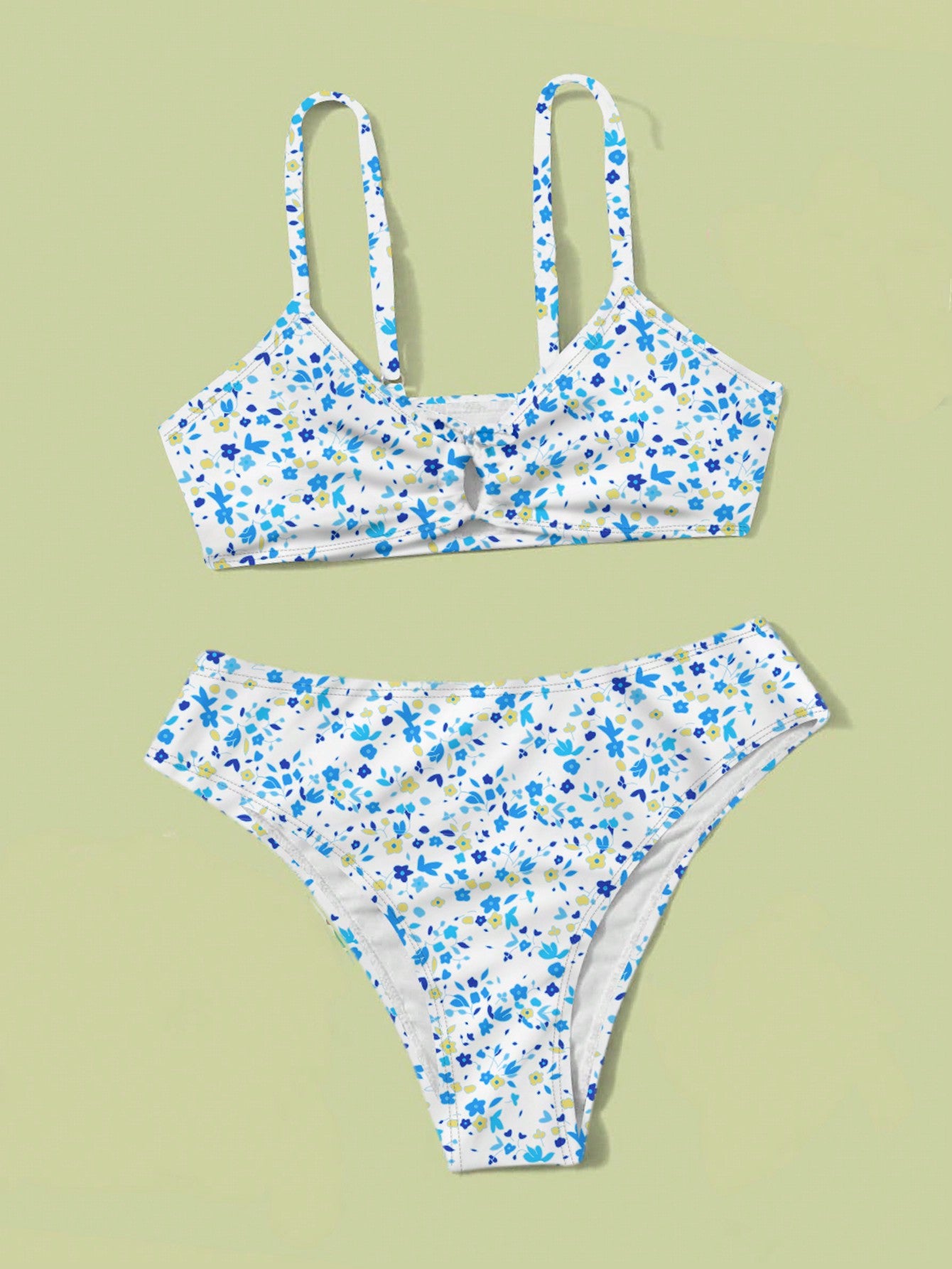 Teen Girls' Floral And Print Hollow Out Detail Bikini Set 2 Pieces