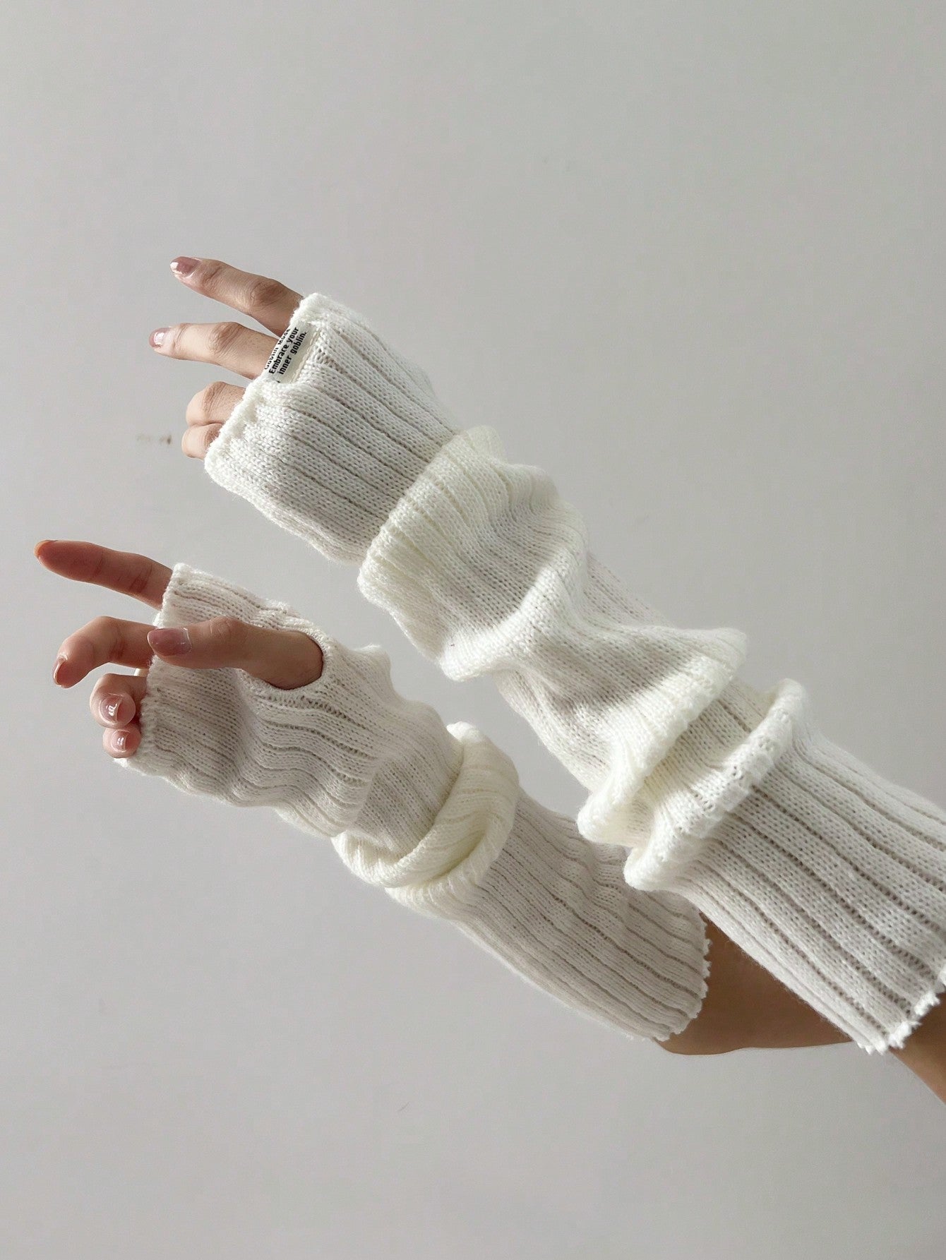 1 Pair Girls' Knitted Arm Warmers, Casual Decorative Fashion Y2K Element Hand Gloves Designed For Teenagers. Gothic Streetwear, Cute Princess Style Fingerless Gloves For Daily Wear, Home, Outdoors And Stage Performance Use.