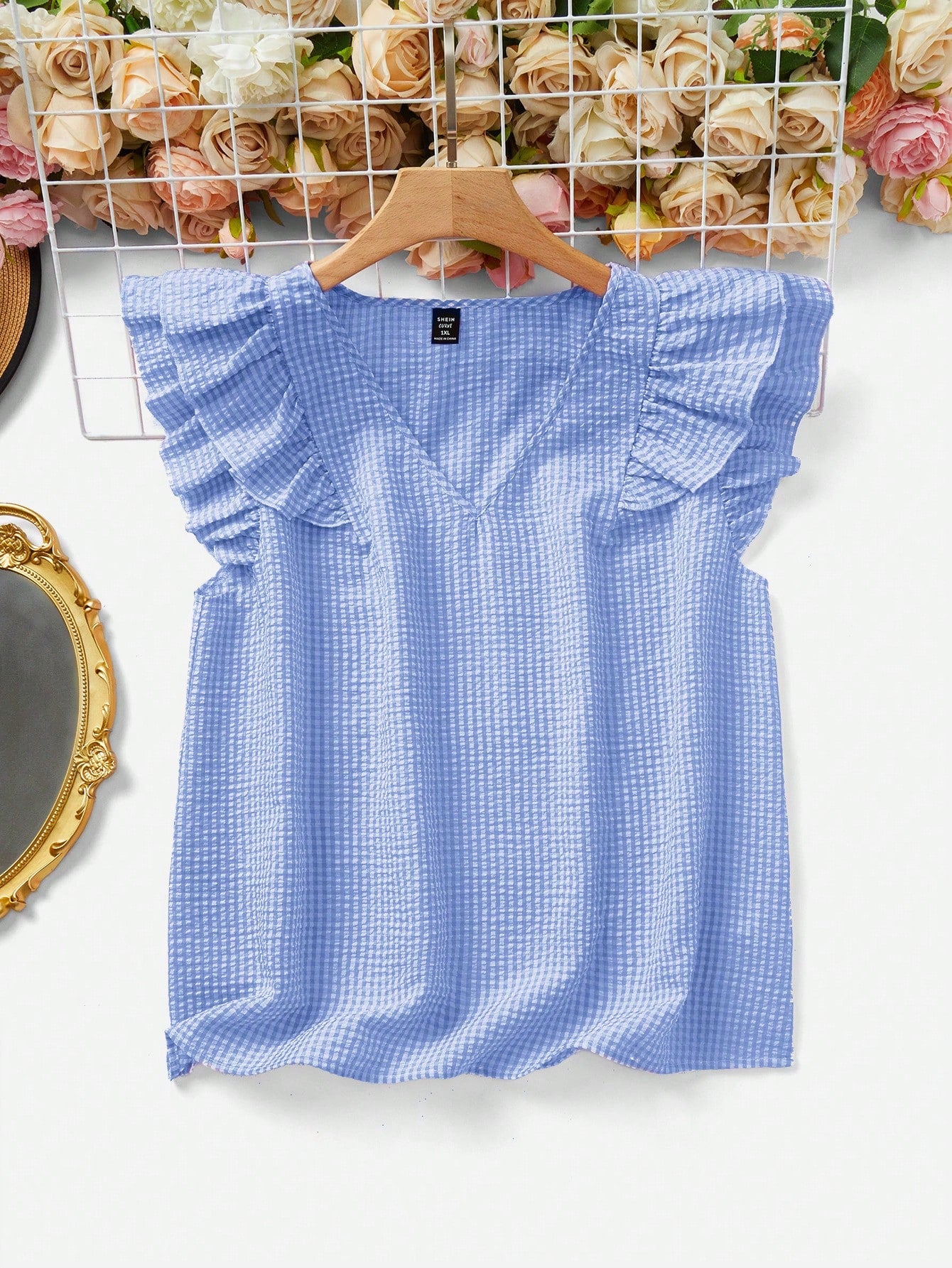 Plus Size Women's Summer Striped V-Neck Cap Sleeve Loose Casual Shirt