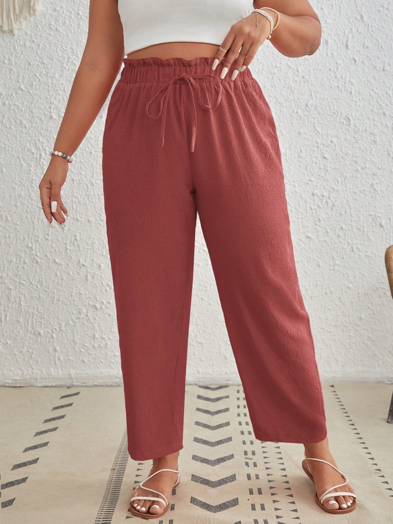 Plus Paperbag Waist Knot Front Pants