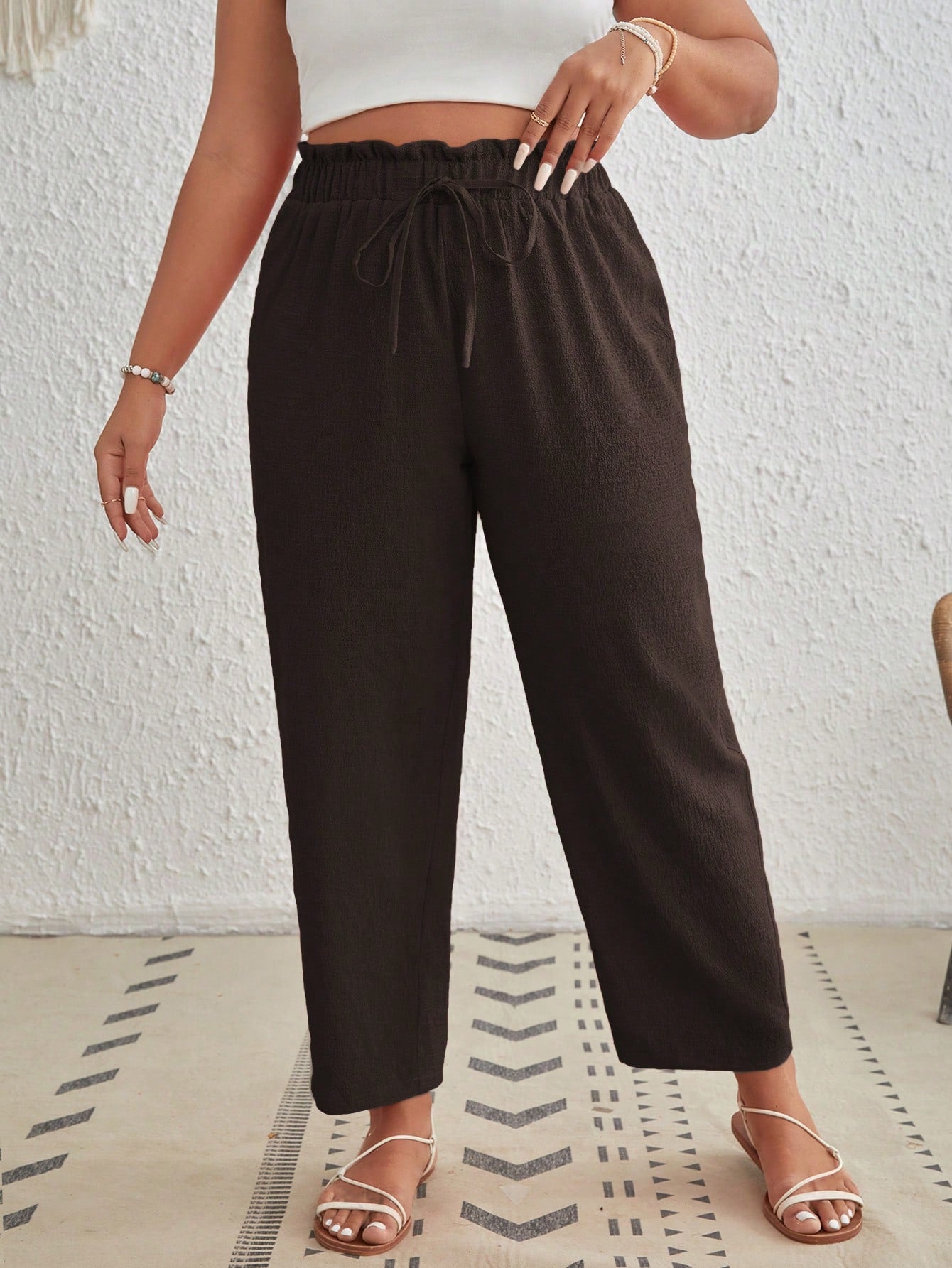 Plus Paperbag Waist Knot Front Pants