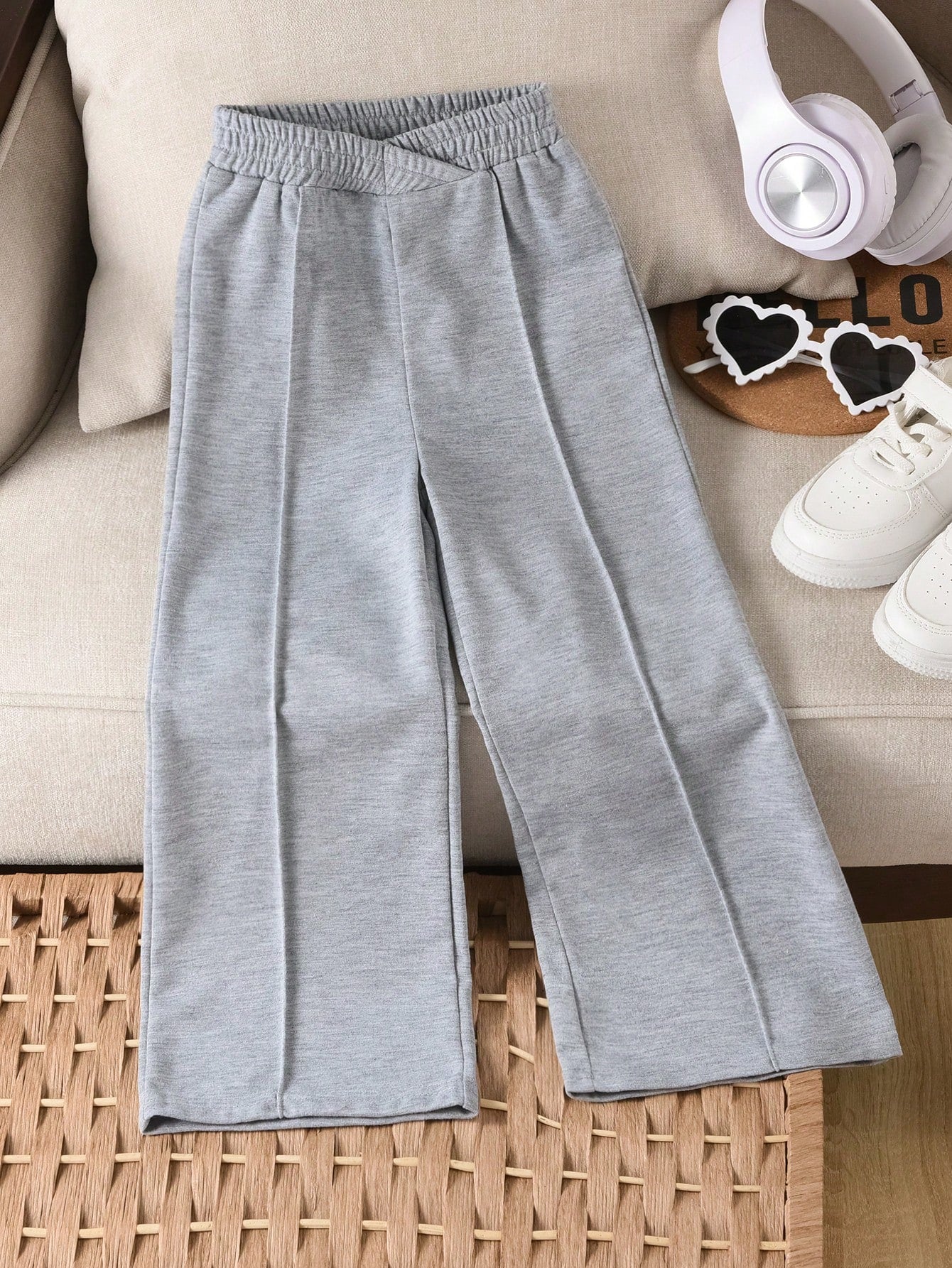 Young Girl Elastic Waist Solid Color Casual Daily Wear Sports Pants