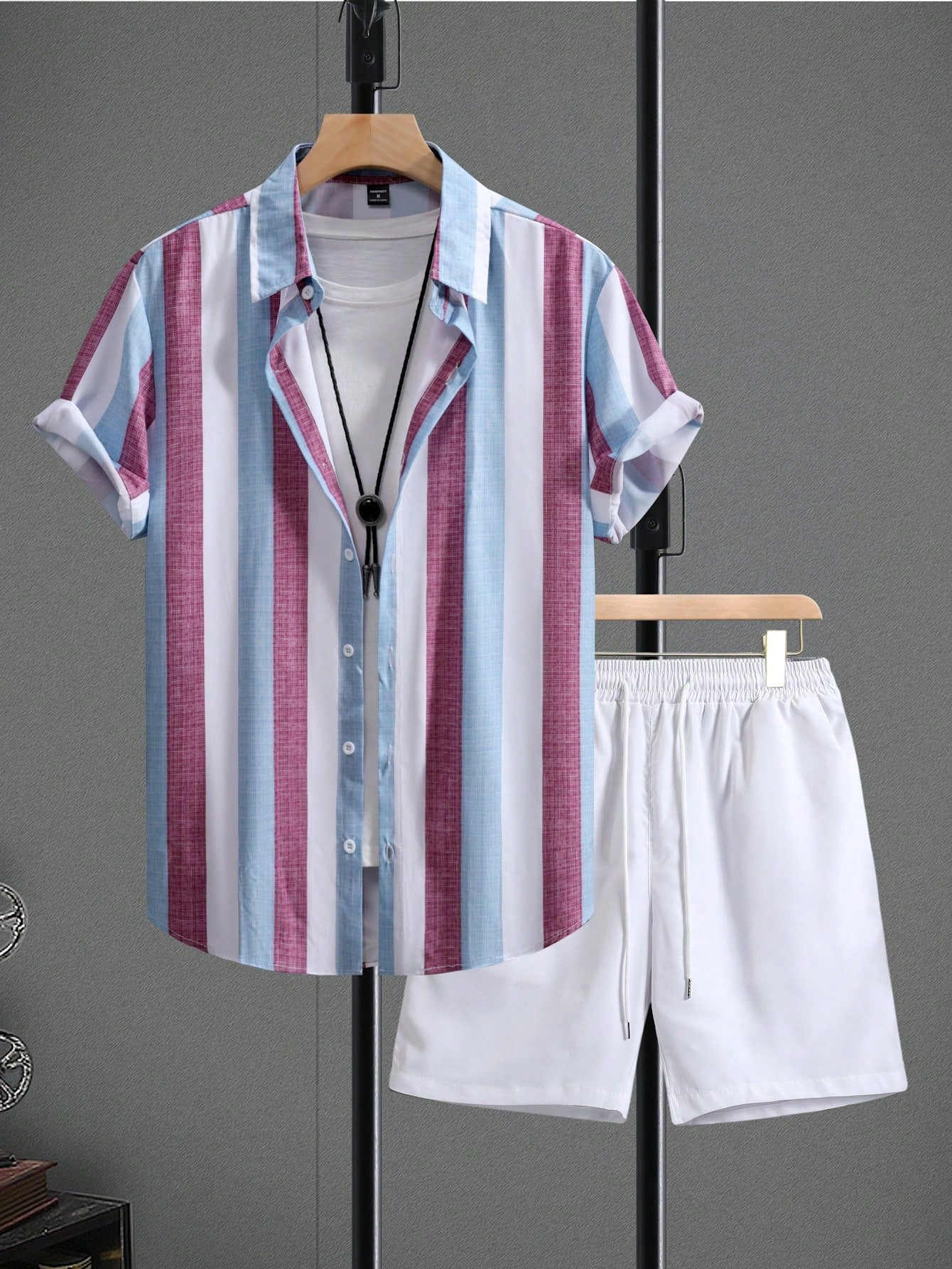 Men Striped Colorblock Shirt & Shorts