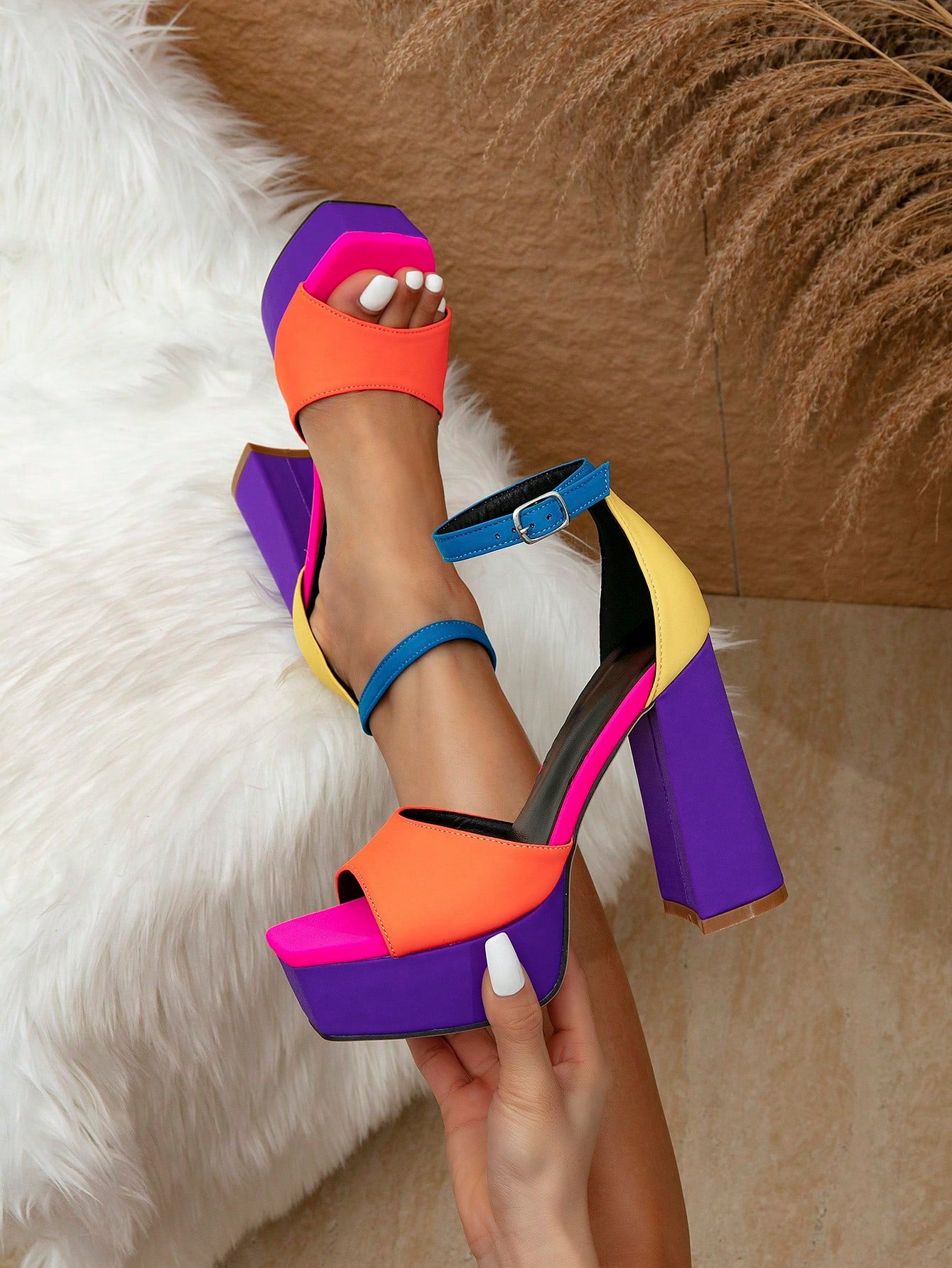 New Arrival Women's High Heel Sandals, Super High Heel, Water Platform, Fashionable Style, Blue With Shiny Iridescence