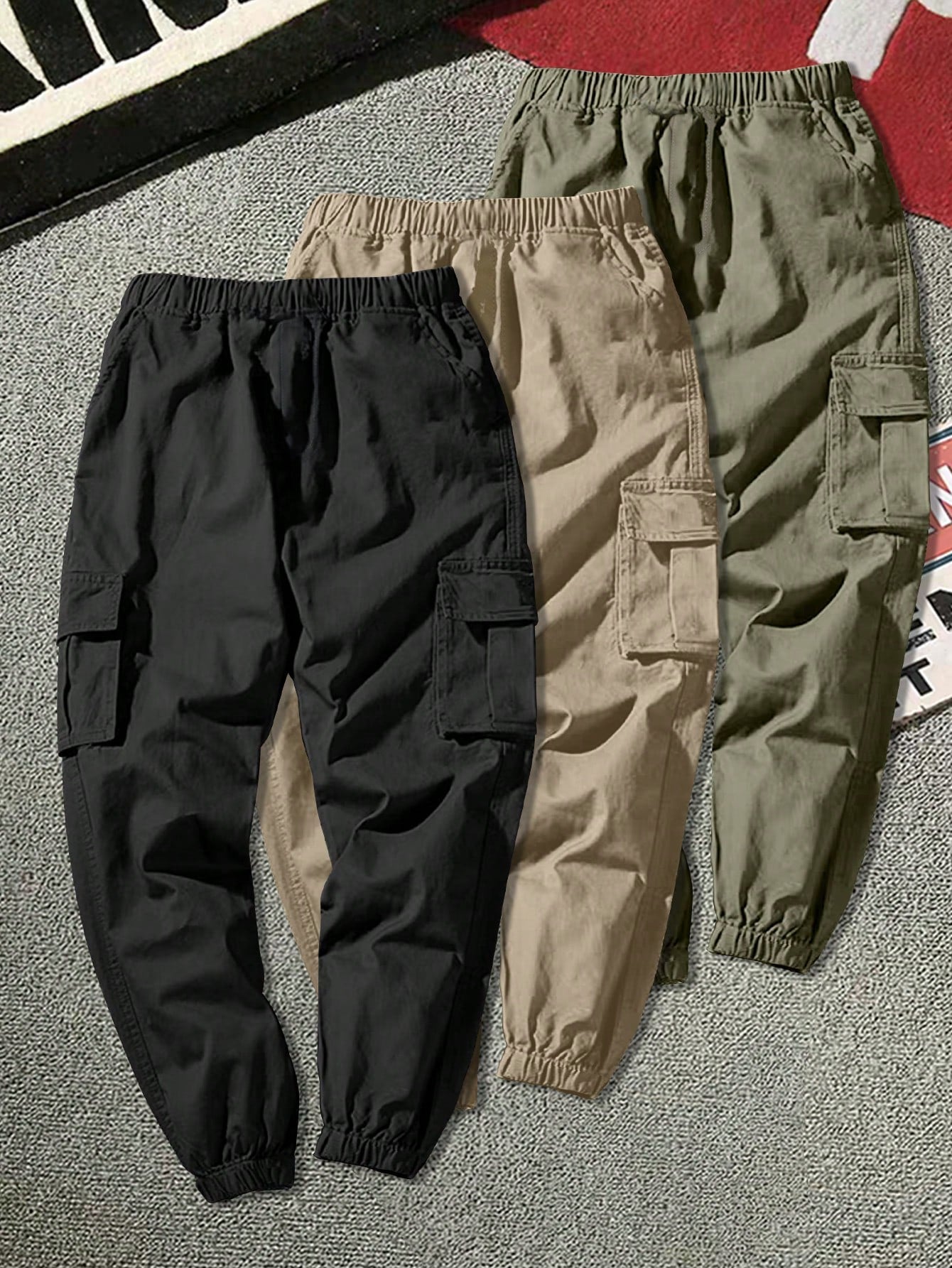 Tween Boy 3pcs Casual Streetwear Outdoor Pocket Cargo Pants For Exercise, Spring/Summer/Autumn