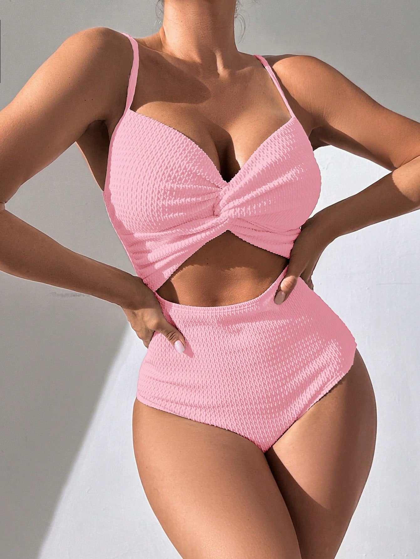 Swim Summer Beach Twist Front Cut Out Cami One Piece Swimsuit