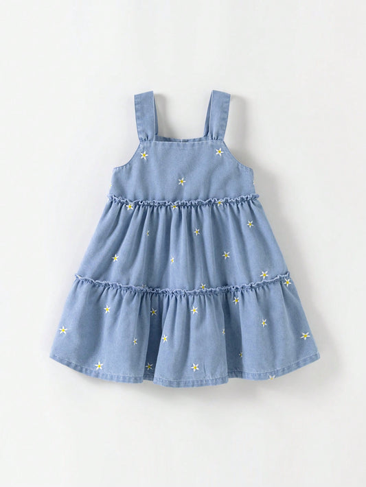 Young Girl Lovely Embroidered Daisy Dress