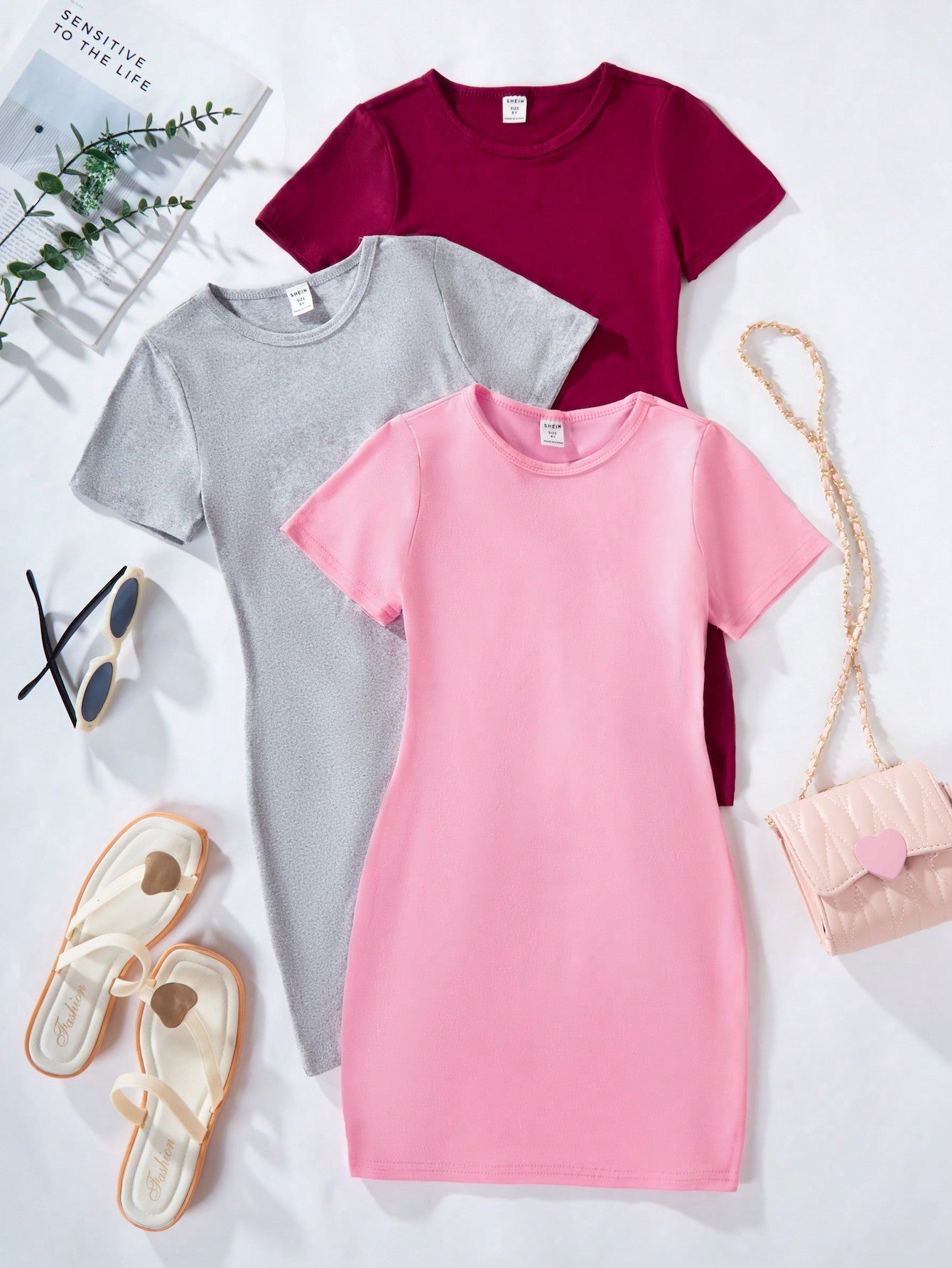 Tween Girl Simple Solid Color Short Sleeve Dress