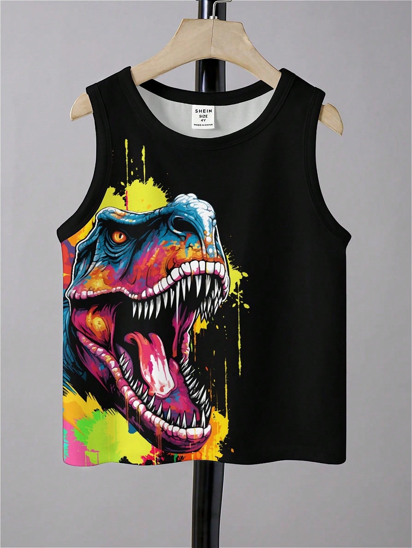 Young Boy Casual Cute Cartoon Pattern Round Neck Tank Top Suitable For Summer