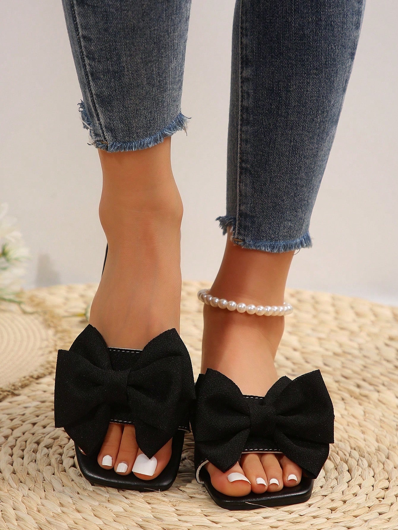 Women's Bow Embellished Slippers, Fashionable Summer Flat Sandals