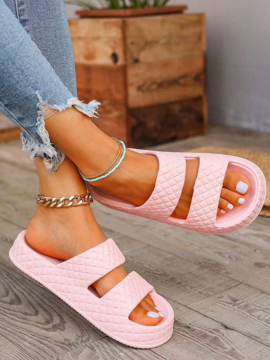 Women's Flat Sandals, New Summer EVA One-Strap Pink Slip-On Casual House Slippers, Comfortable Beach Flip Flops, Waterproof Home Slide Slippers