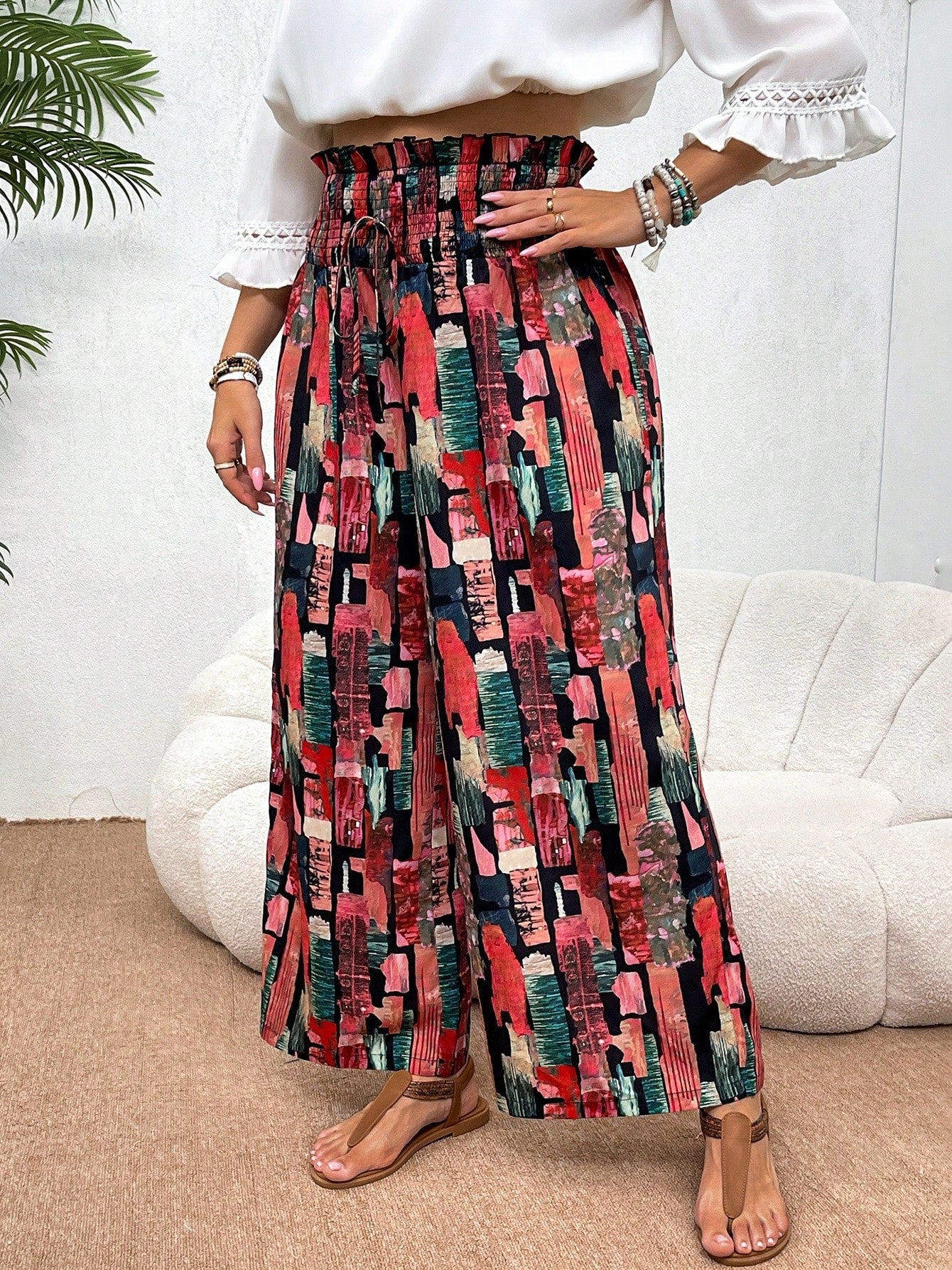 Plus Geo Print Wide Leg Summer Pants