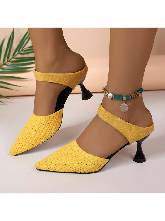 Women's High Heel Pointed-Toe Sandals, Fashionable Design, Suitable Heel Height, Ideal For Business Meetings, Home Relaxation, Entertainment Parties