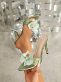 Women's Fashion High-End Elegant 3D Butterfly Flower Print Open Toe High Heel Sandals, Chic & Charming For Summer, Night Club, Party, Outdoor, Comfortable Fabric Design