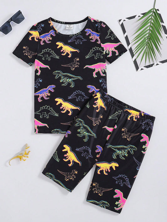 Teen Boy Cute Dinosaur Printed Thermal Underwear Set For Home