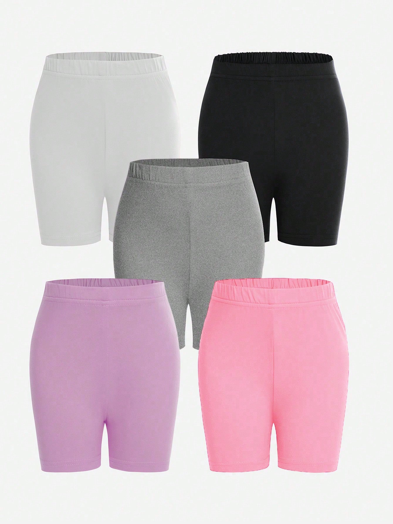 Young Girl 5-Pack Simple Multicolor Stretchy Shorts Leggings