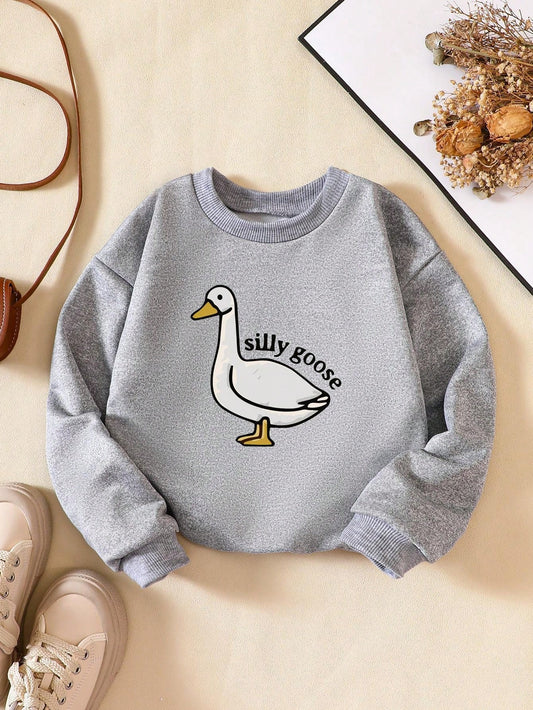 1pc Young Boy Fashionable Geese Printed Long Sleeve Sweatshirt, Spring/Autumn/Winter