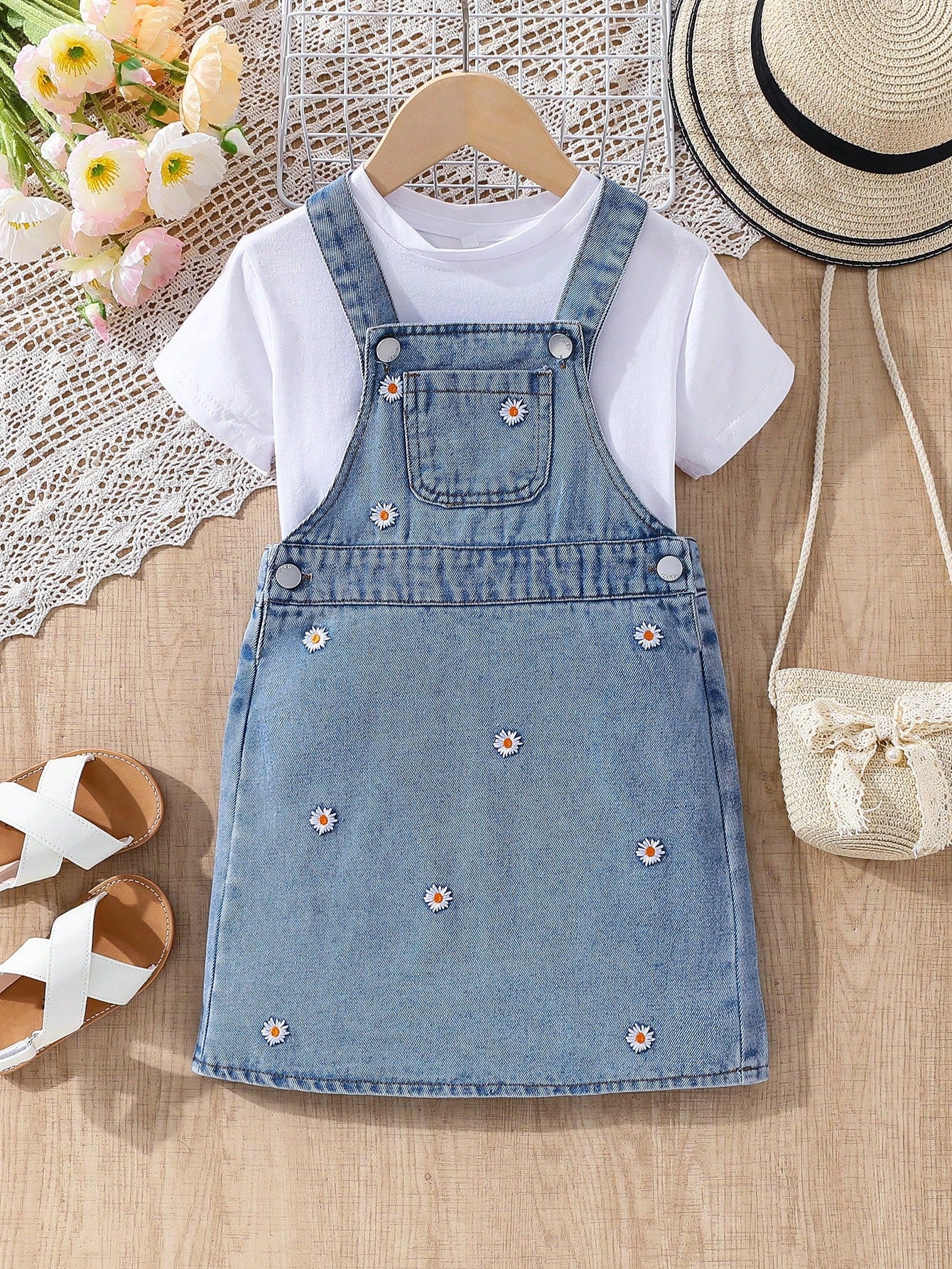 Young Girl Casual Embroidered Simple Denim Dress, Versatile