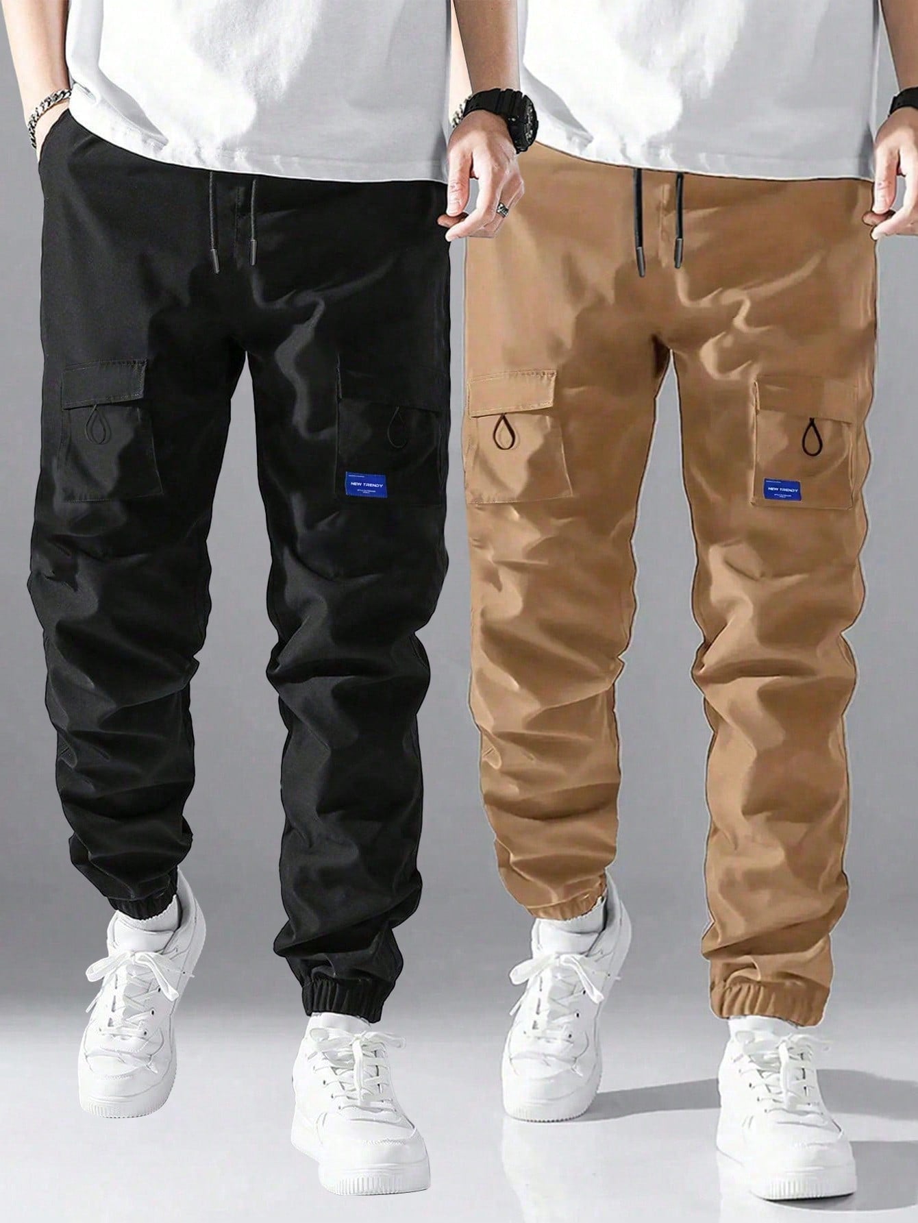 Tween Boy 2-Pack Fashionable And Casual Drawstring Cargo Pants, Suitable For Spring, Summer And Autumn, No Lining