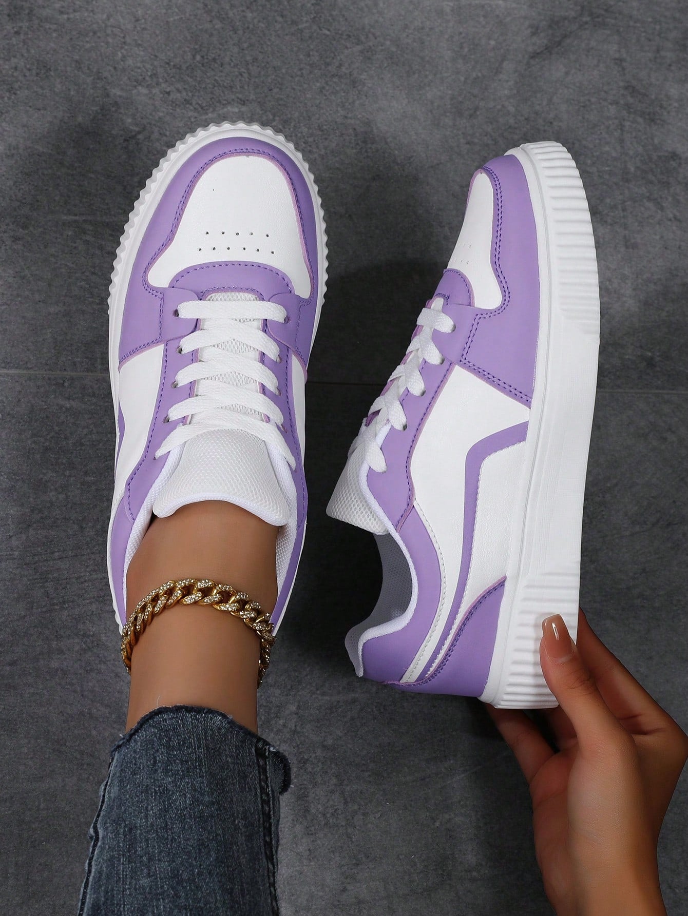 Purple Women Shoes Casual Sneakers, Lace Up Soft Sole Flat Comfortable Skate Shoes For Women, Lightweight Low-Top Daily Shoes