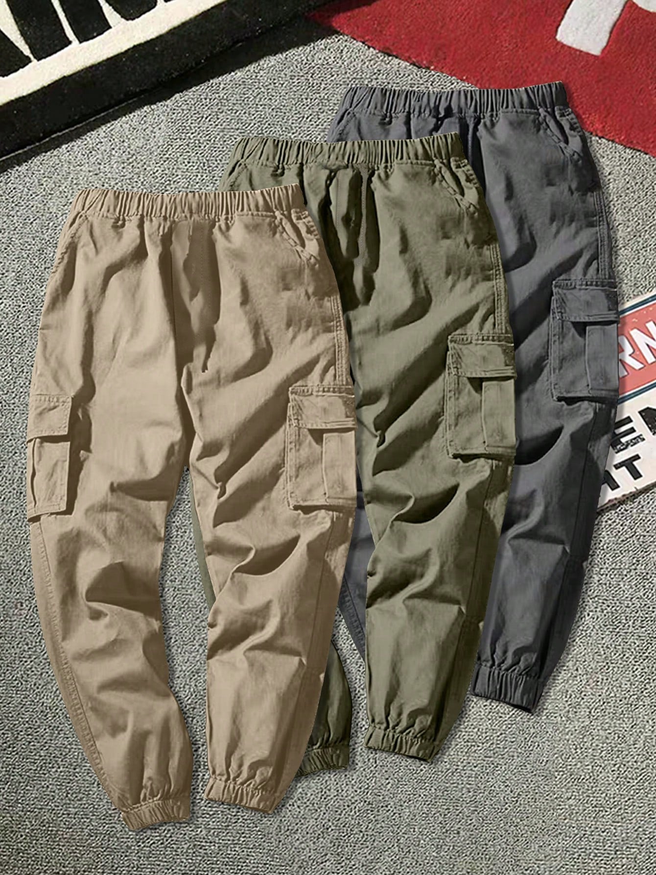 Tween Boy 3pcs Casual Streetwear Outdoor Pocket Cargo Pants For Exercise, Spring/Summer/Autumn