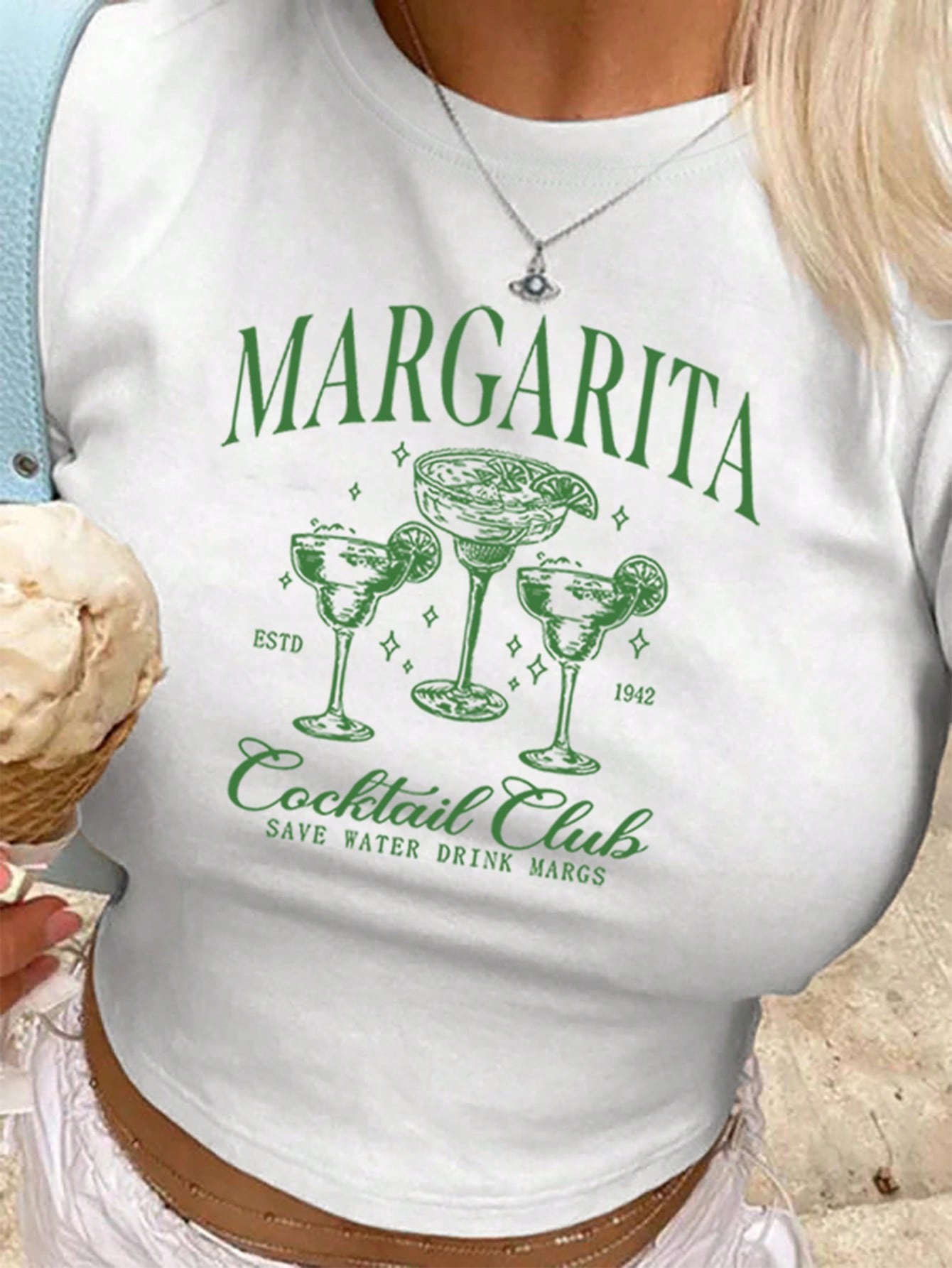 Women Summer Y2K Style MARGARITA Cocktail Print Crop Top Baby Tee