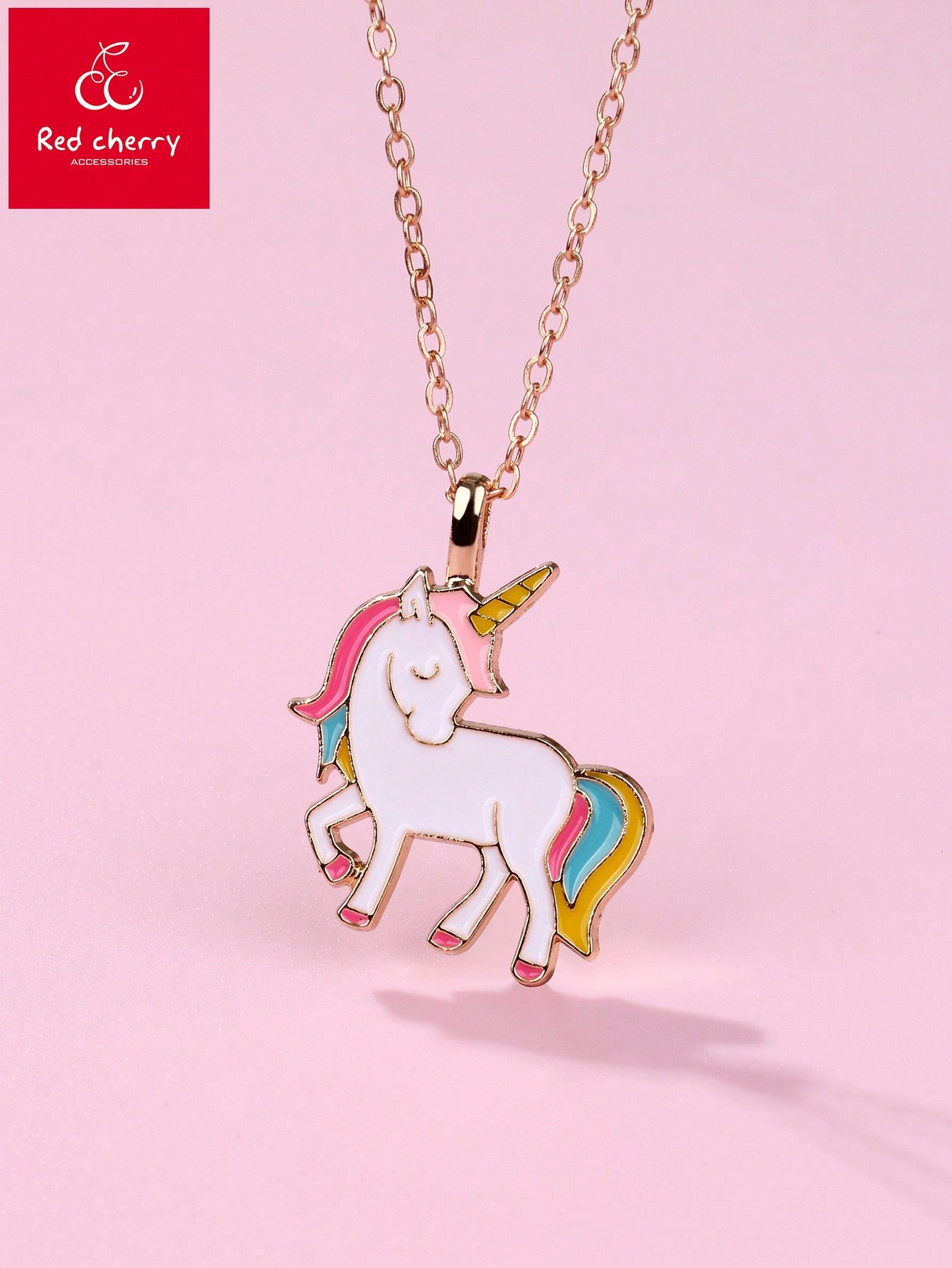 1pc Girls' Animal Unicorn Zinc Alloy Colorful Oil Drop Pendant Necklace, With Gold Chain, Suitable For Daily Wear, Jewelry