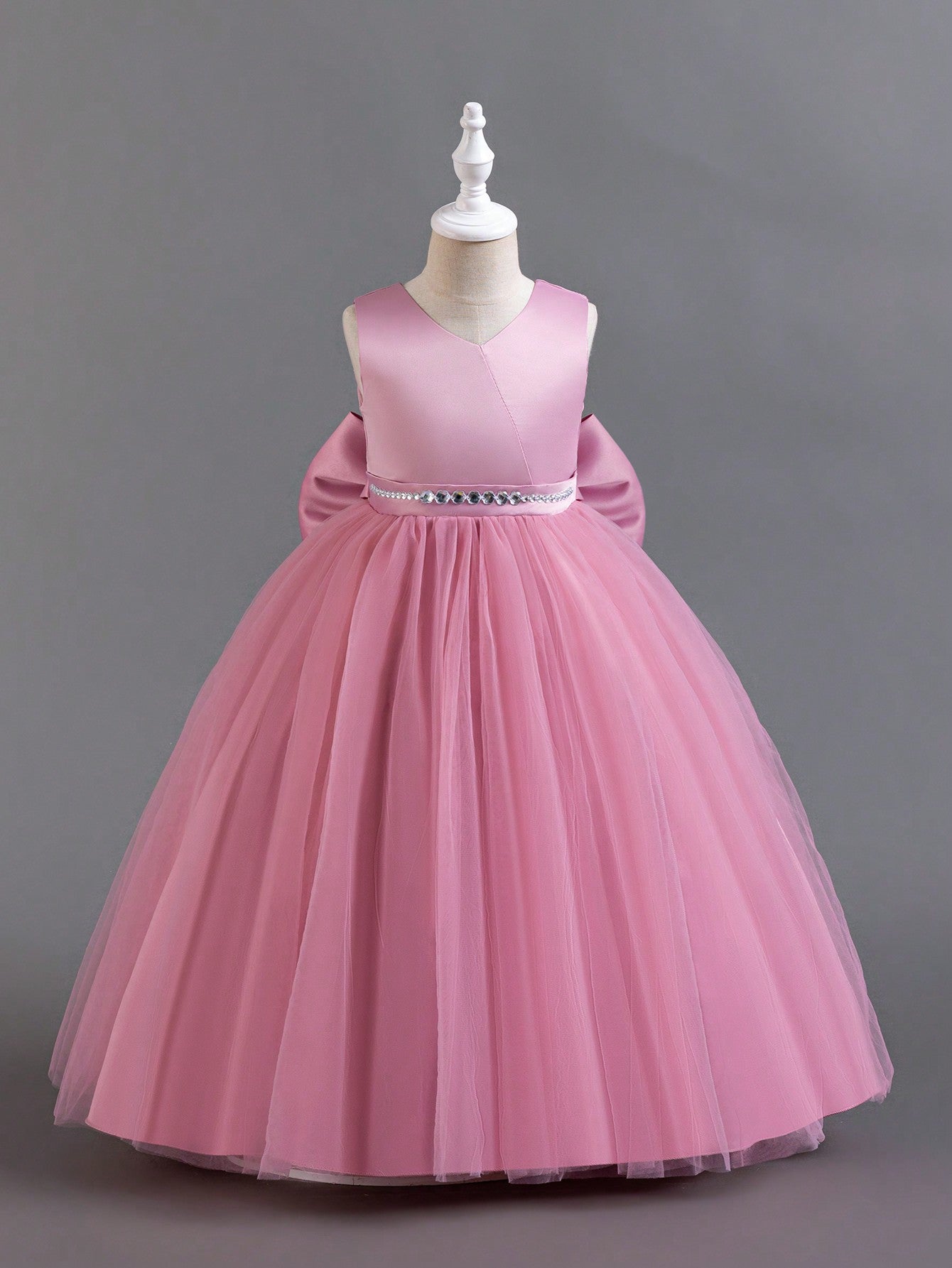 Tween Girl Sleeveless Long Princess Dress With Large Bow, Perfect For Birthday Party, Wedding, Banquet, Performance