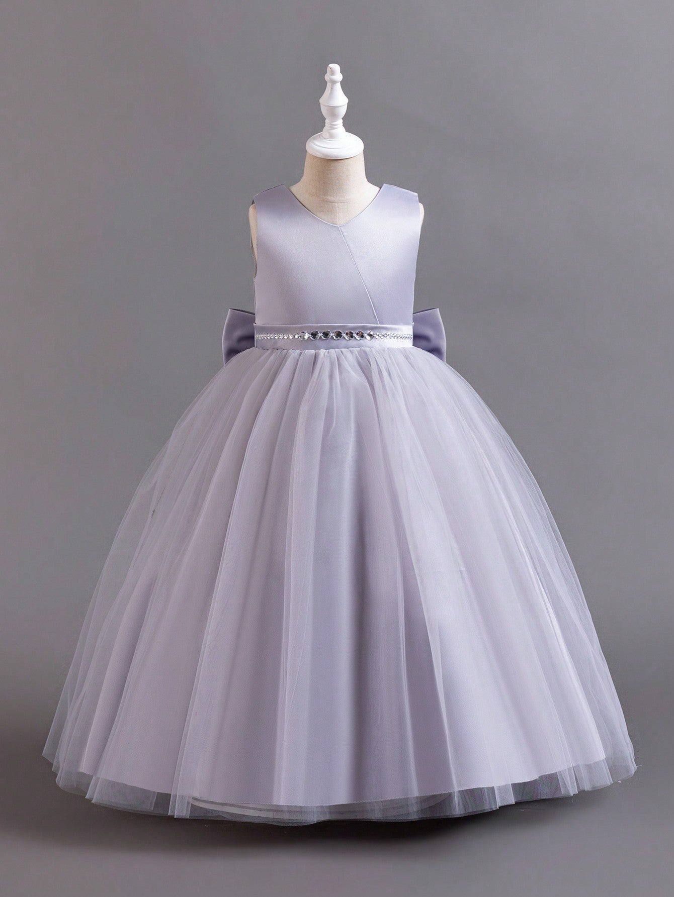 Tween Girl Sleeveless Long Princess Dress With Large Bow, Perfect For Birthday Party, Wedding, Banquet, Performance