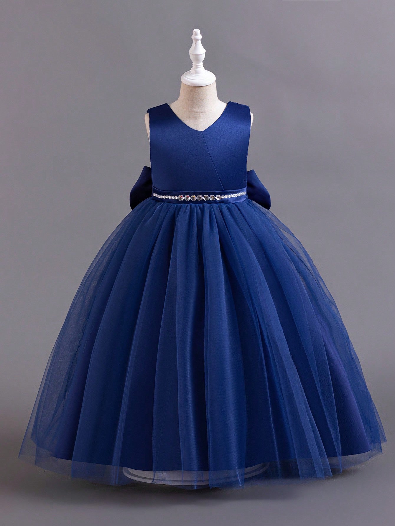 Tween Girl Sleeveless Long Princess Dress With Large Bow, Perfect For Birthday Party, Wedding, Banquet, Performance