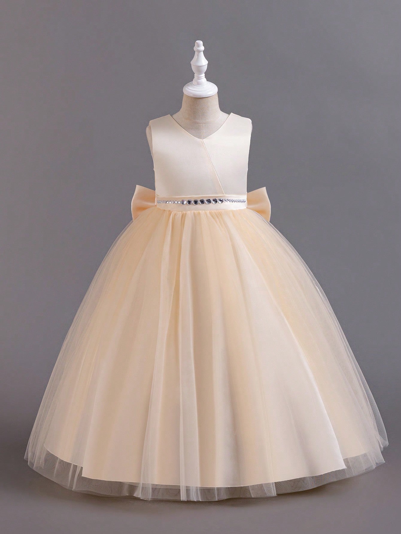 Tween Girl Sleeveless Long Princess Dress With Large Bow, Perfect For Birthday Party, Wedding, Banquet, Performance