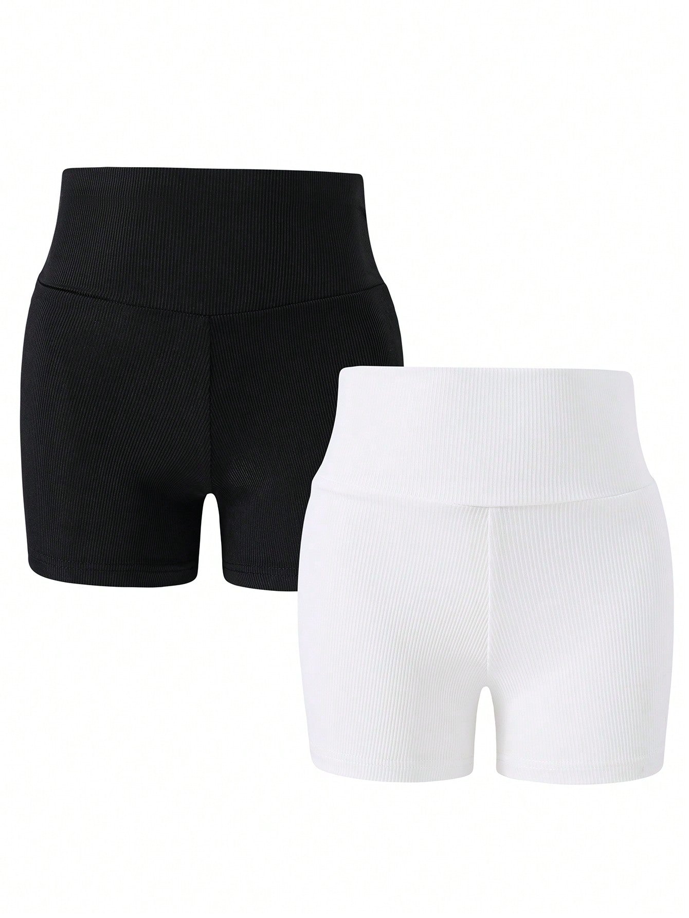 2pcs Tween Girl Solid Color High Waisted Shorts Set