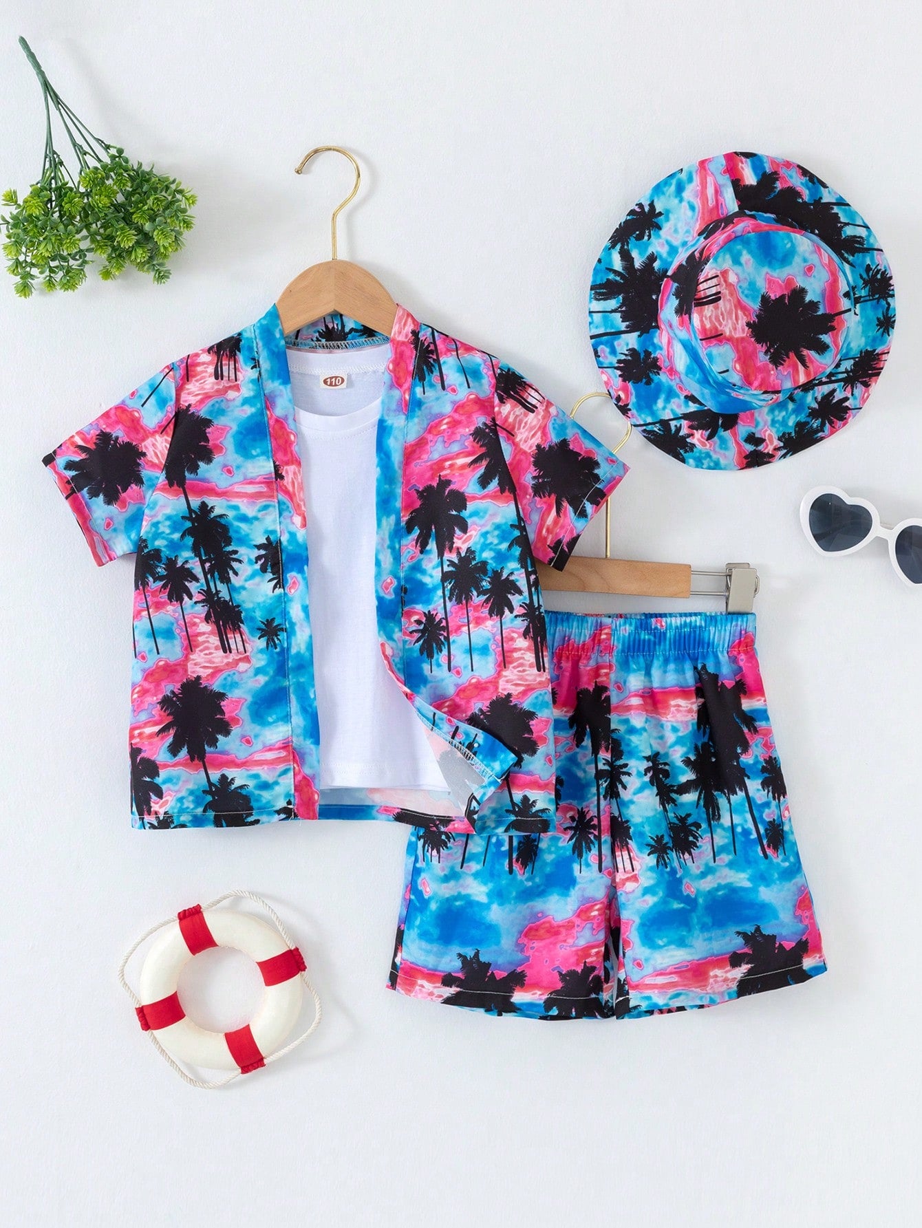 Young Boys' Tropical Printed Swimwear Swim Cover Up Set