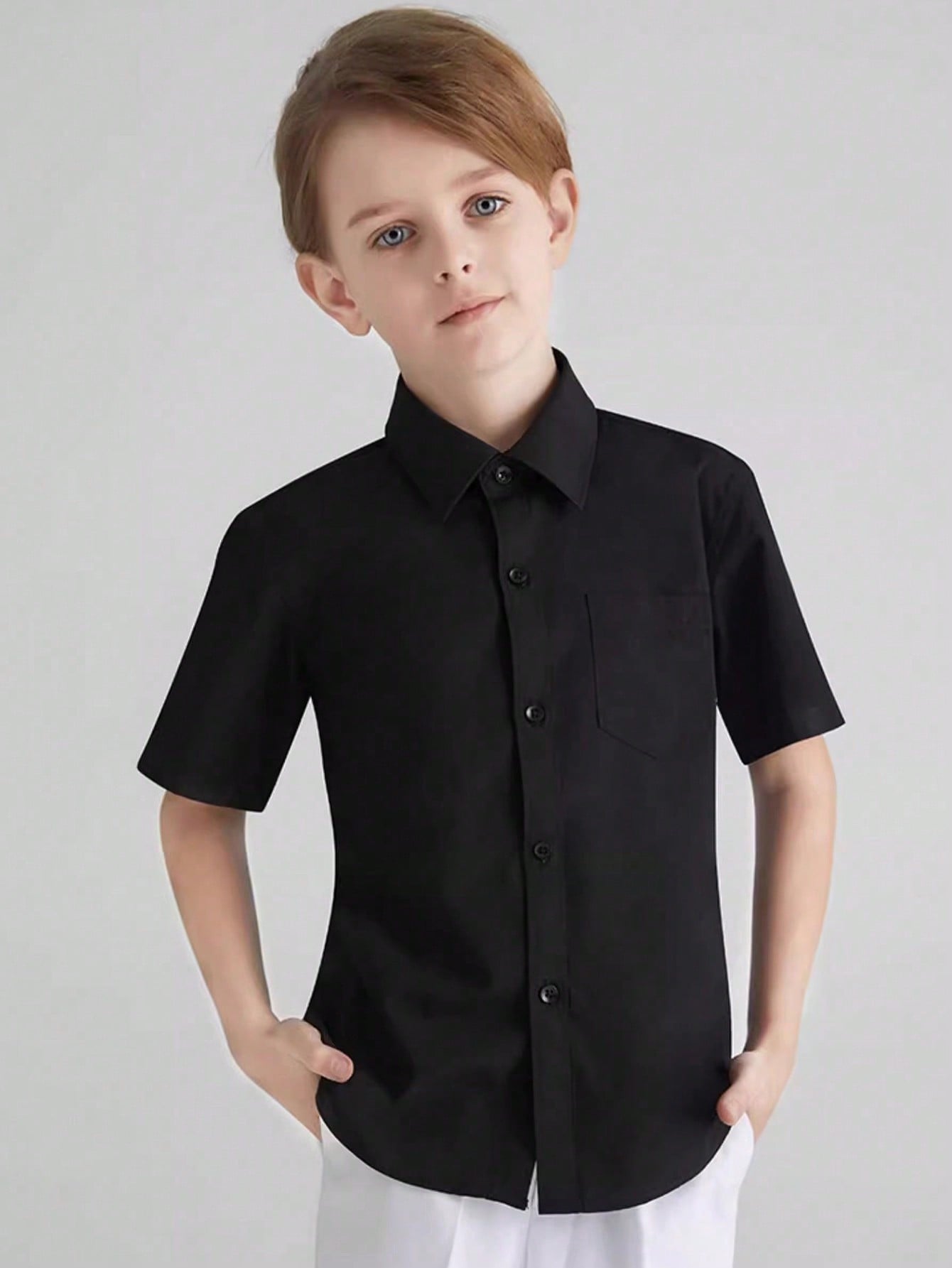 Tween Boy Black Short Sleeve Casual Shirt For Summer