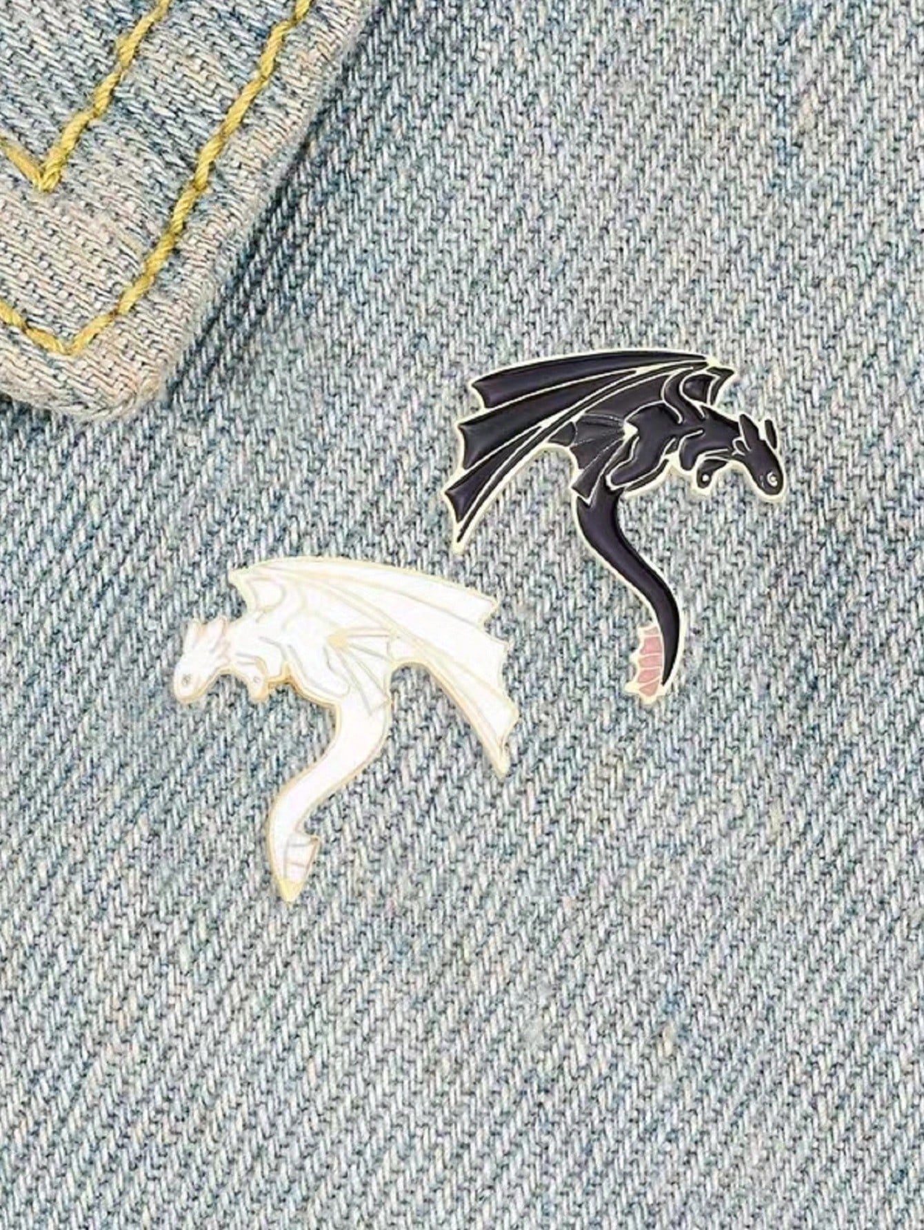 2pcs Monster Dragon Enamel Pins Custom Black White Western Dragon Brooches Lapel Badges Funny Puns Jewelry Gift For Kids Friends