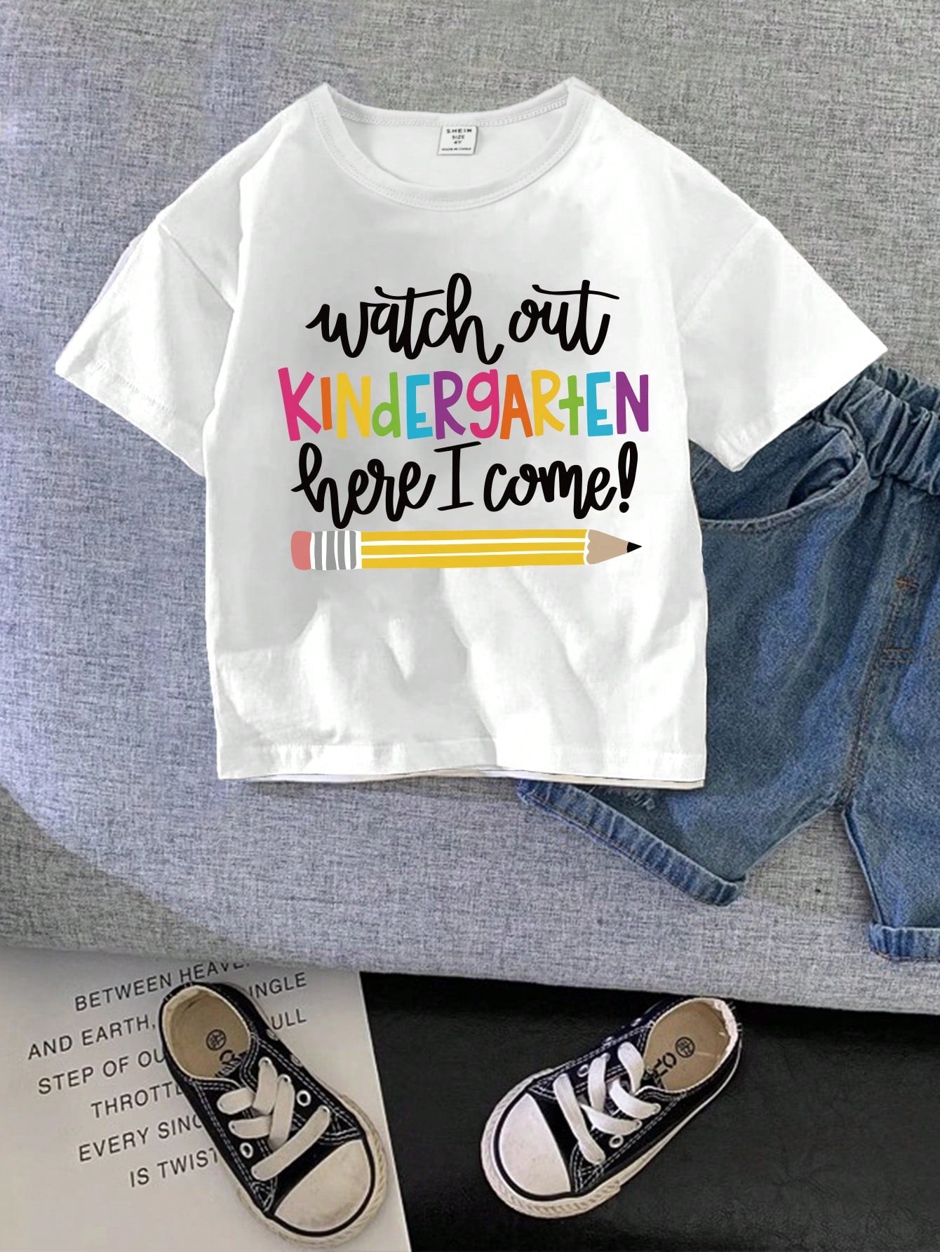 Young Boy Casual Letter Slogan Print Short Sleeve T-Shirt With Round Neck