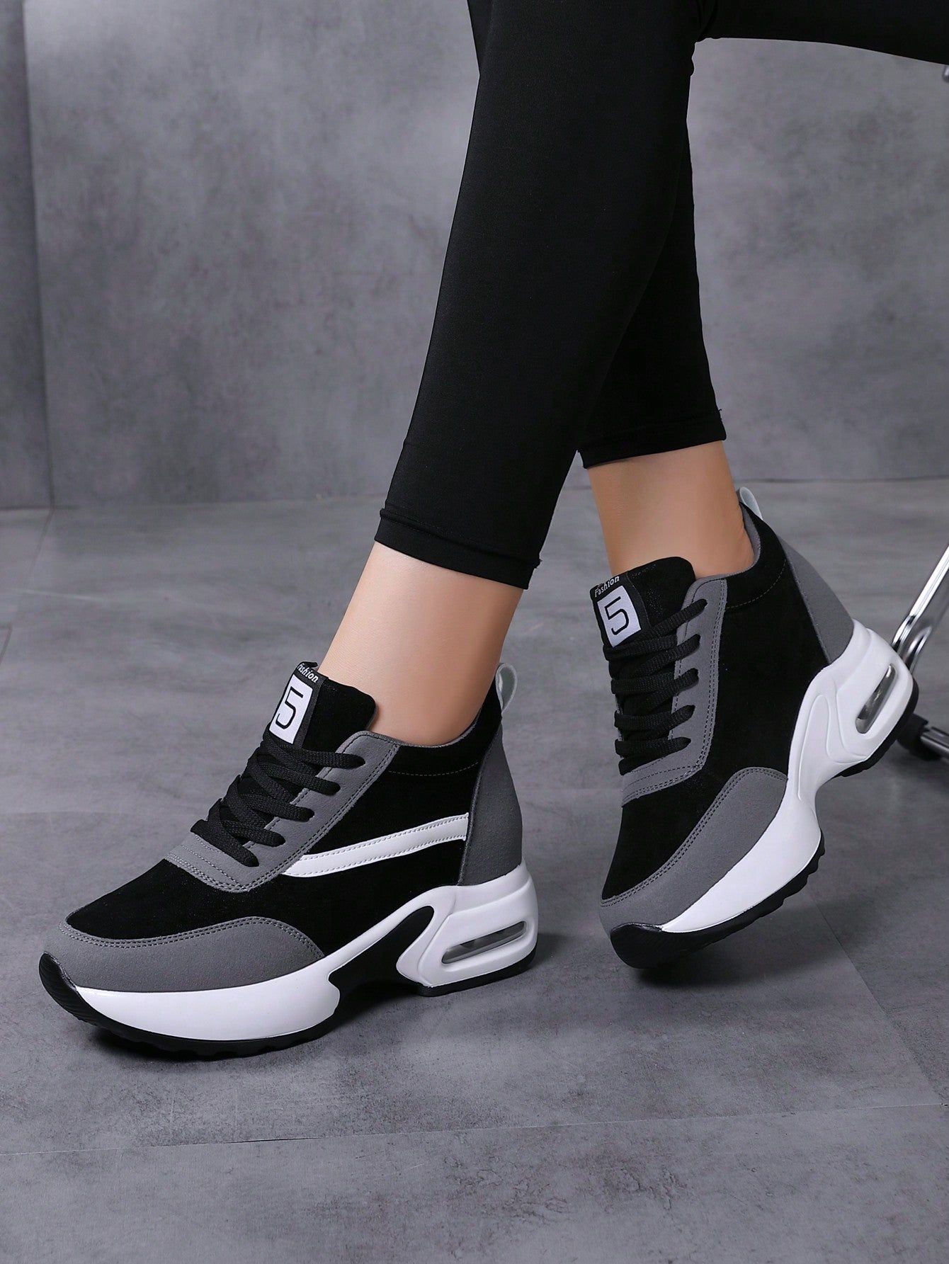 Platform Wedge Walking Chunky Shoes For Women High Heel Air Cushion Casual Fashion Sneaker.