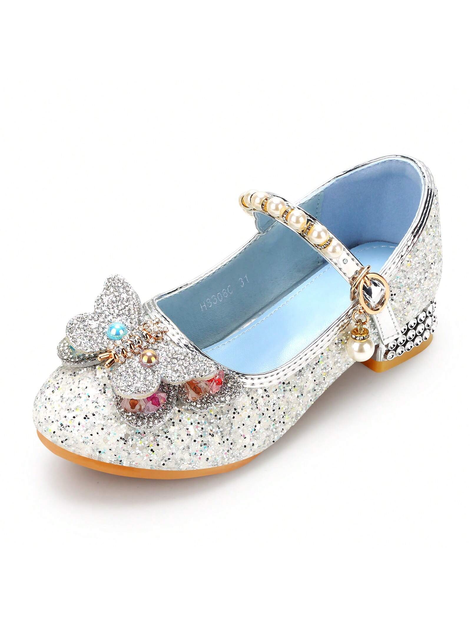 KUNWFNIX Toddler Girls Dress Shoes Mary Jane Shoes For Girls Princess Shoes Low Heels Toddler Glitter Shoes For Wedding Party