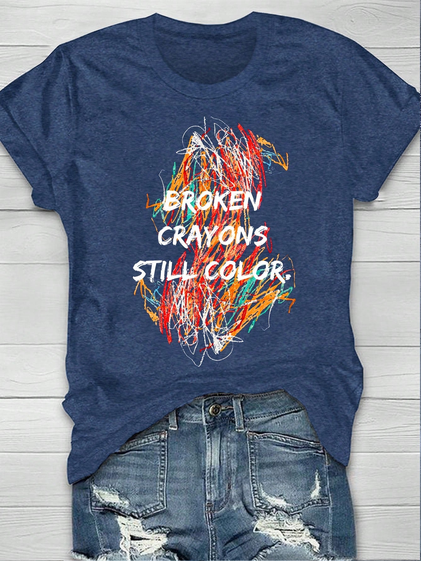 Plus Size Graffiti Line Art Print Casual Regular Short Sleeve T-Shirt BROKEN CRAYONS STILL COLOR