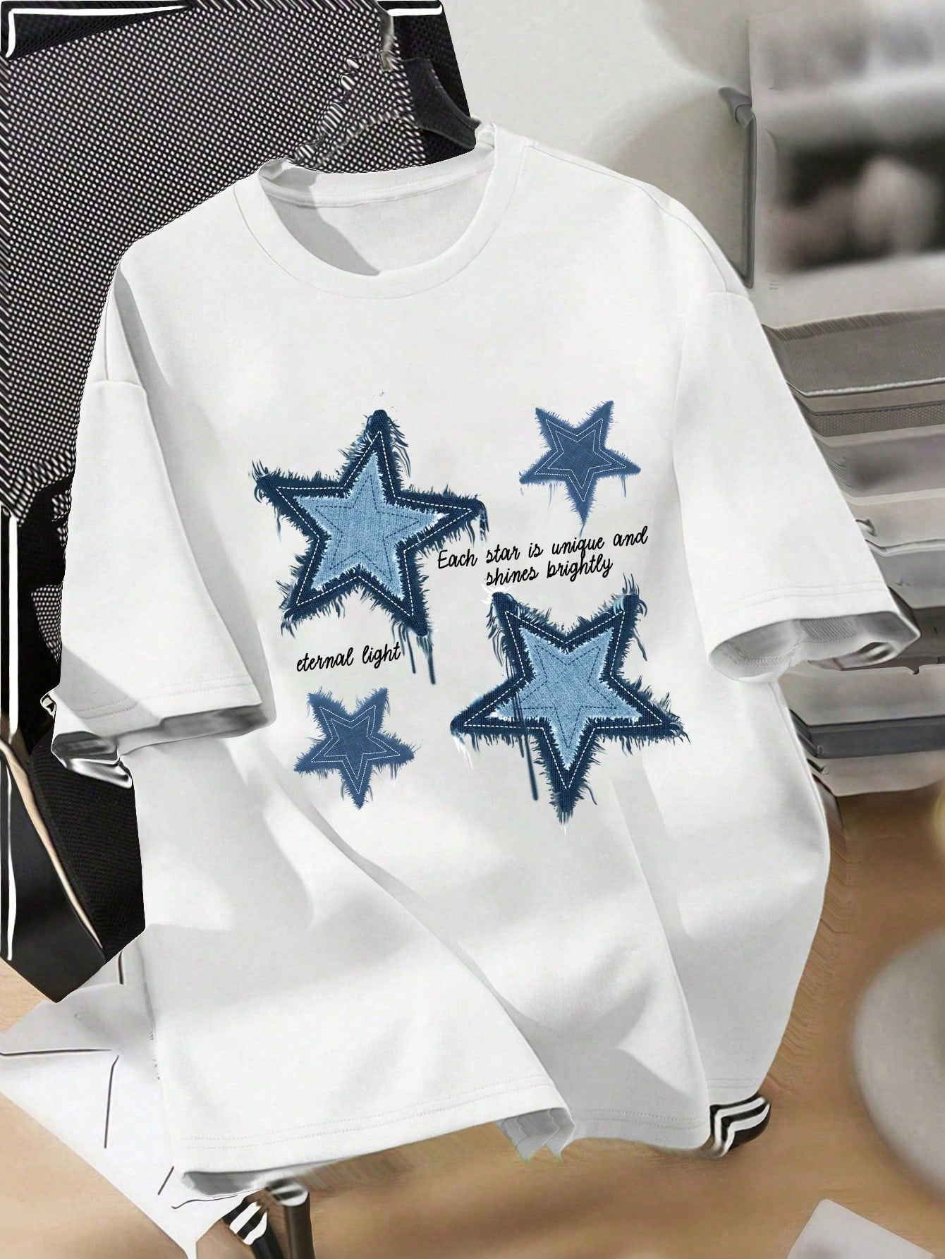 Oversized Women Star Pattern T-Shirt, Casual And Simple Round Neck Short Sleeve Super Loose Tee Each Star Is Unique And Shines Brightly Eternal Light