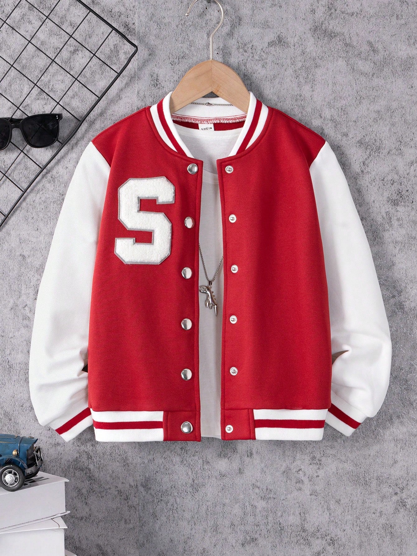 Tween Girls' Solid Color Patchwork Front Button Long Sleeve Letter Varsity Jacket, Casual Daily Wear