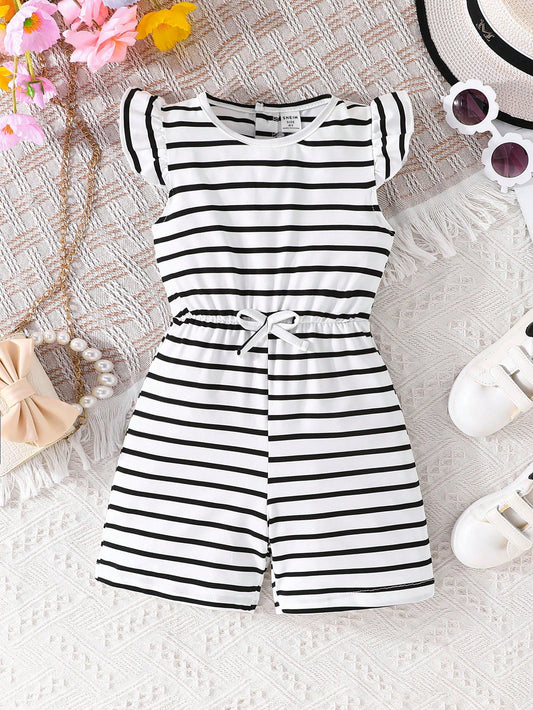 Young Girl Casual Striped Printed Jumpsuit, Summer