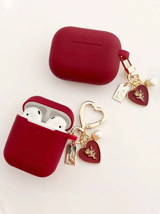 1pc Cute Girl Pearl Bracelet Rose Heart Keychain Compatible With Apple AirPods Pro 3 Protective Cover