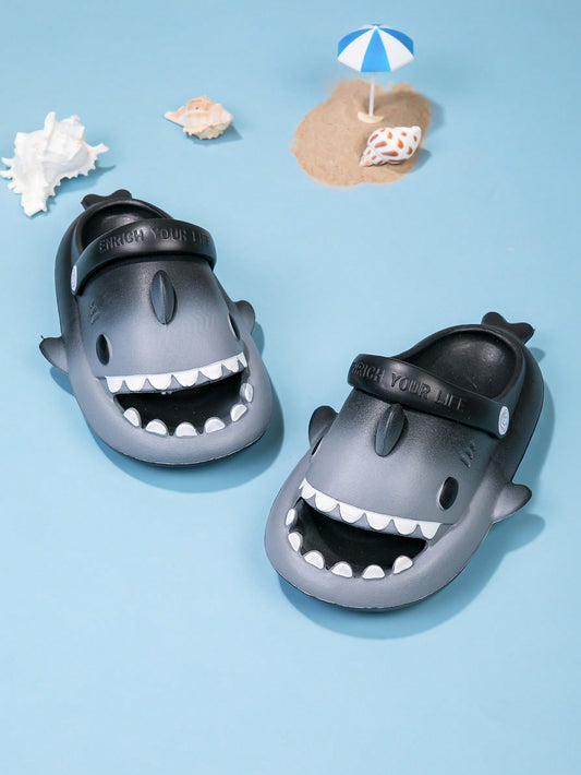 Children Open Toe Shoes Fashionable Cartoon Shark Slippers Anti-Slip EVA High Elasticity Garden Shoes Beach Shoes Cool Gradient Shark Slides